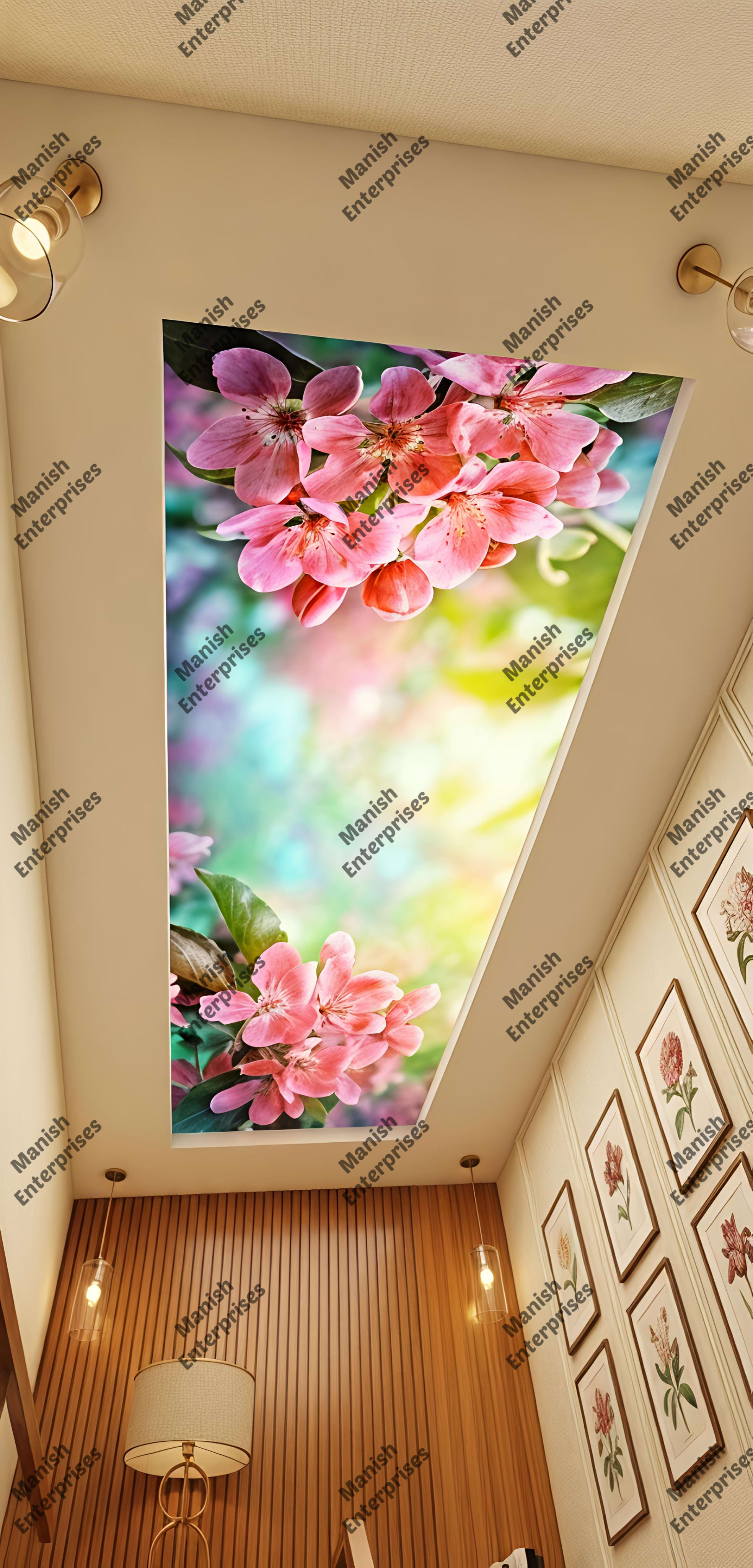 Pink Cherry Blossom Acrylic Ceiling Sheet for Bedroom & Living Room Ceiling Design
