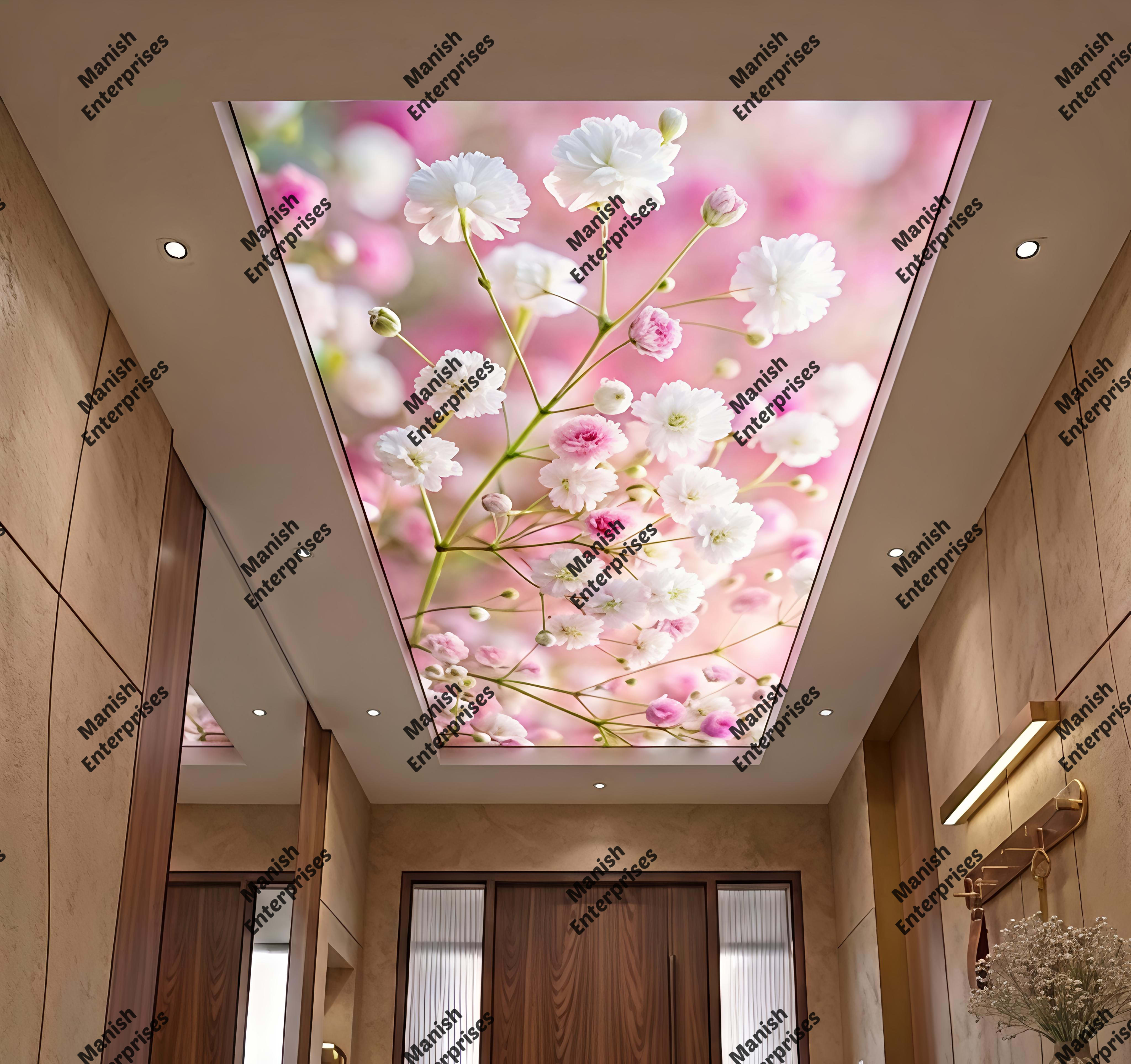 Pink Baby's Breath Floral Acrylic Ceiling Sheet for Bedroom Ceiling Design