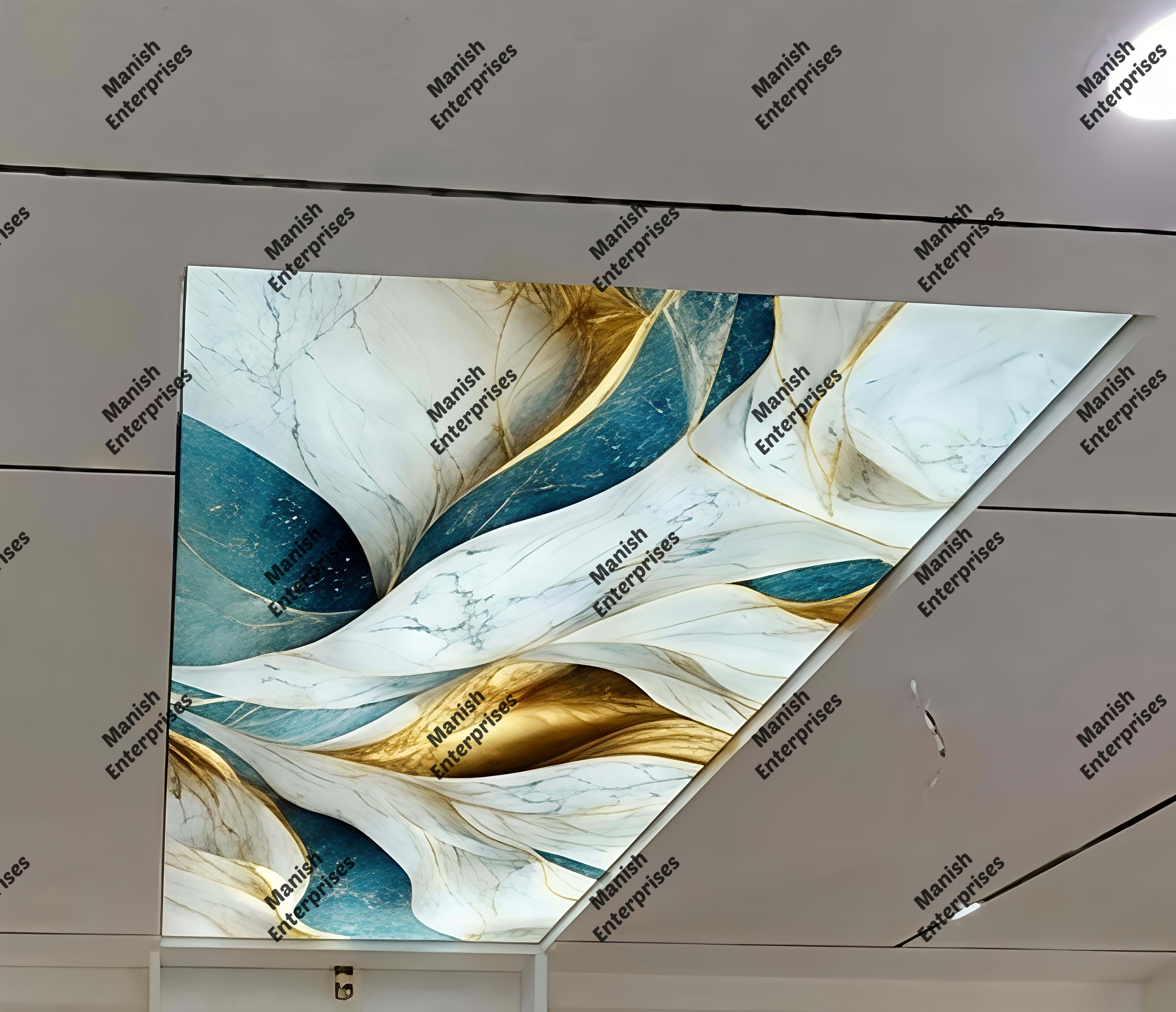 Teal Gold Marble Acrylic Ceiling Sheet for Foyer Ceiling Design