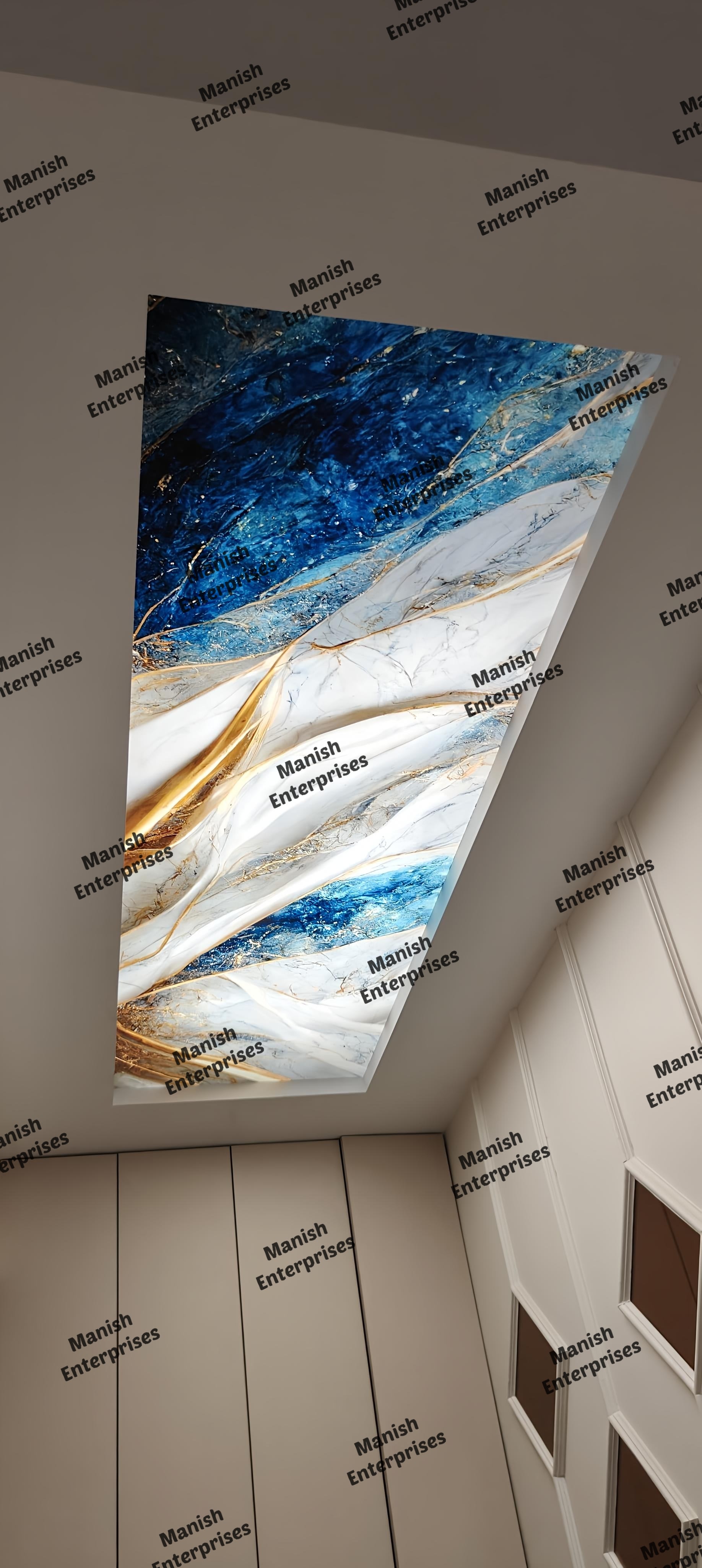Blue Gold Marble Acrylic Ceiling Sheet for Bedroom Ceiling Design
