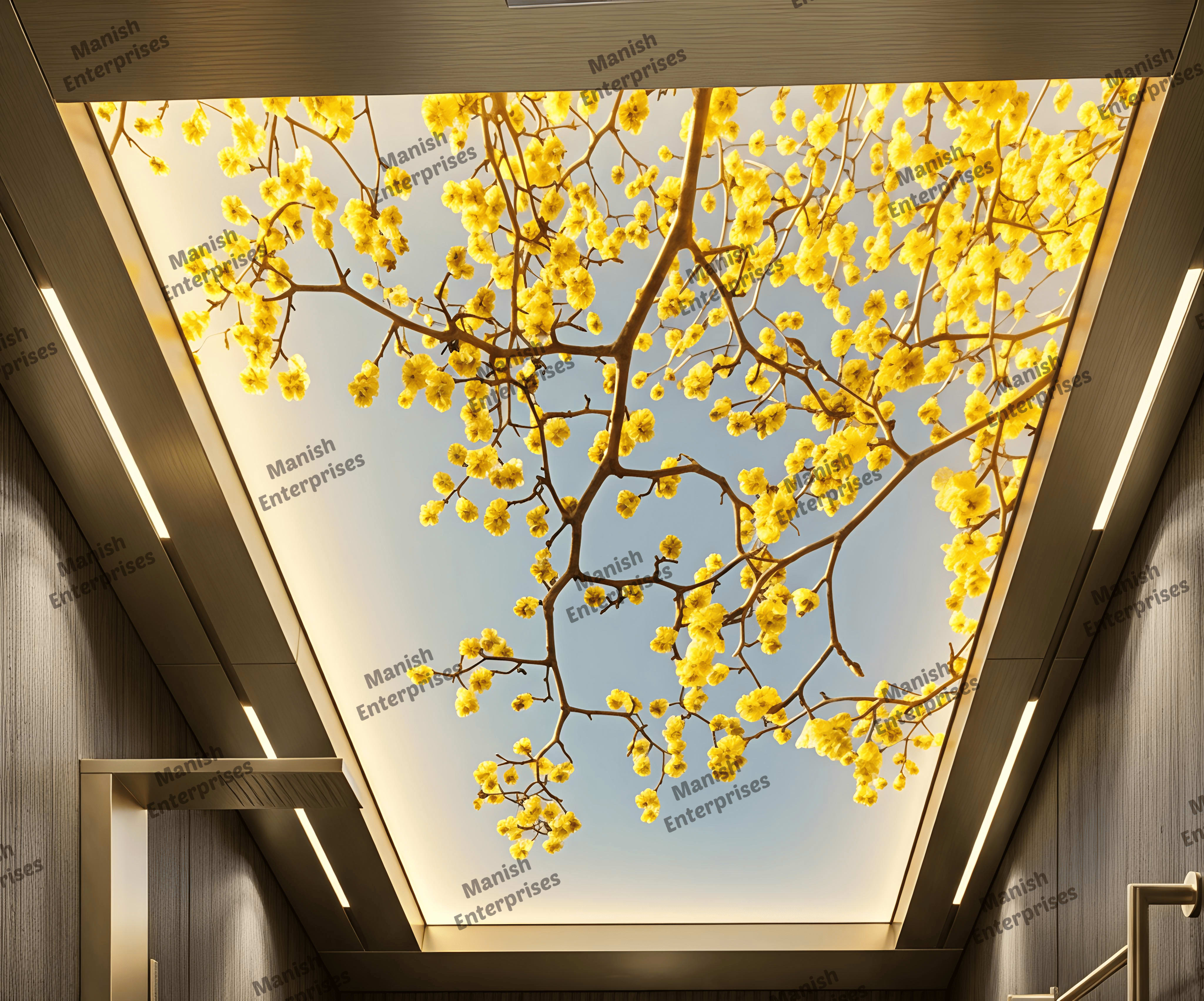 Yellow Blossom Floral Acrylic Ceiling Sheet for Passage Ceiling Design