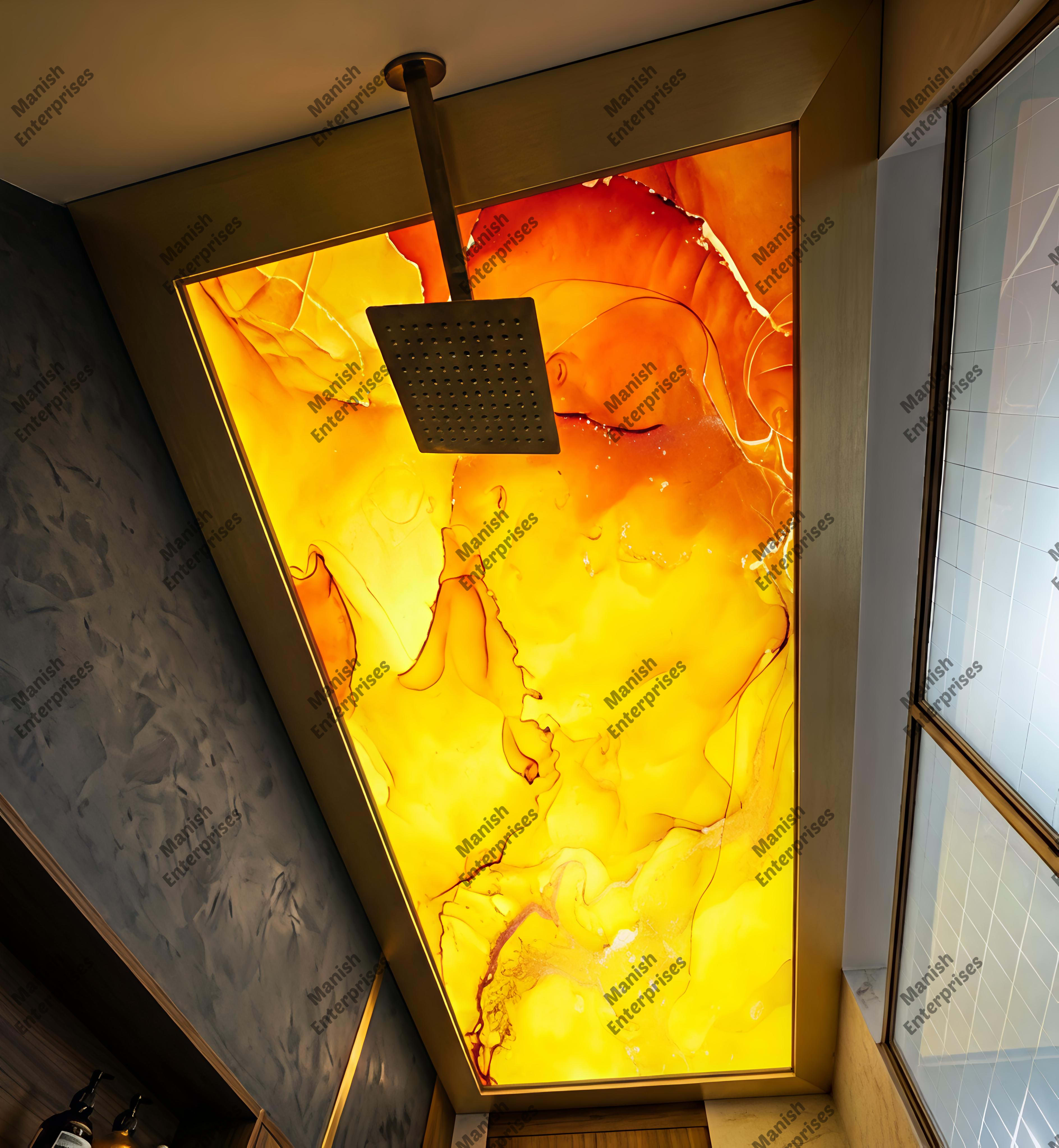 Amber Gold Abstract Acrylic Ceiling Sheet for Bathroom Ceiling Design