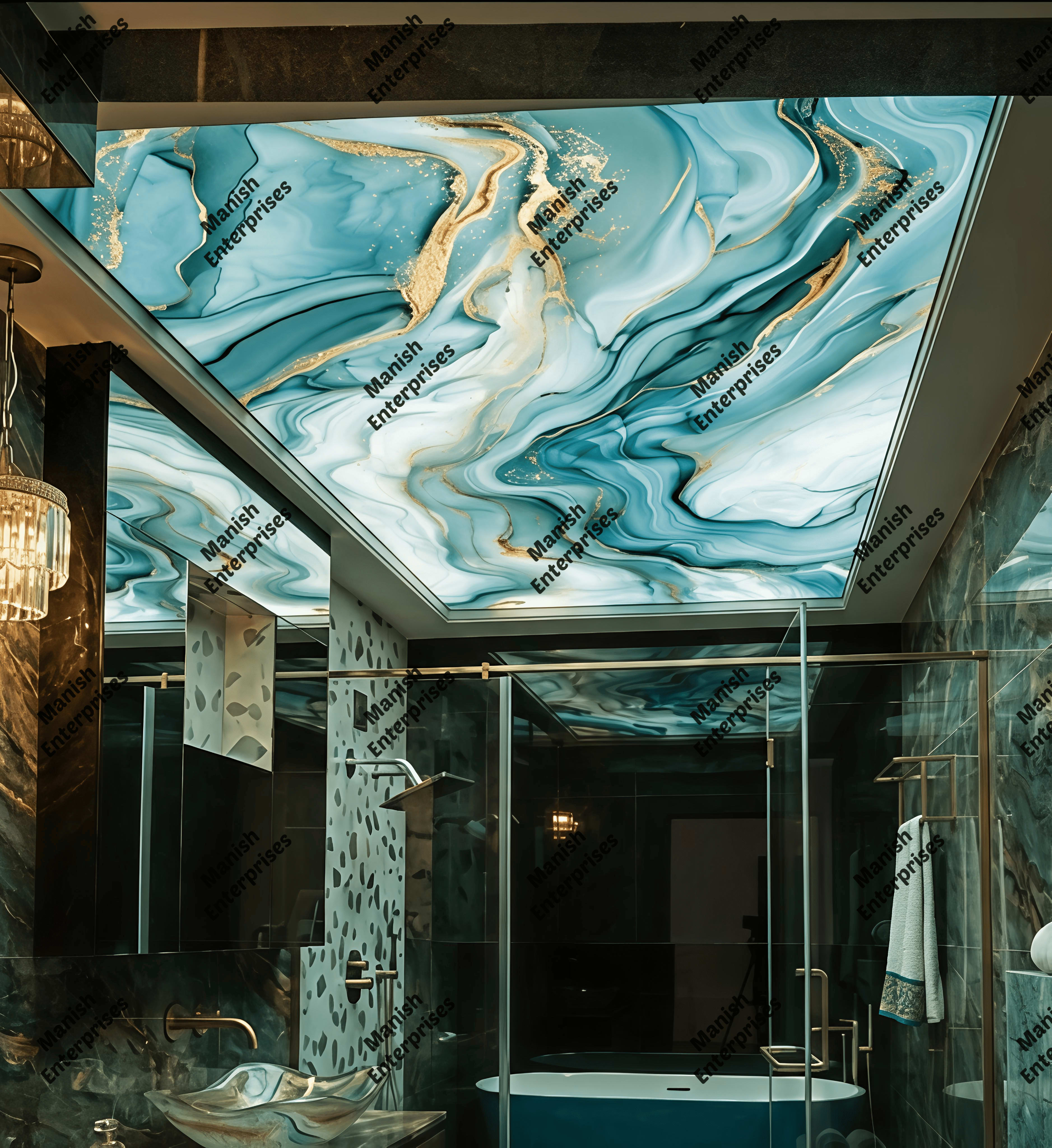 Aqua Marble Gold Acrylic Ceiling Sheet for Luxury Bathroom Ceiling Design