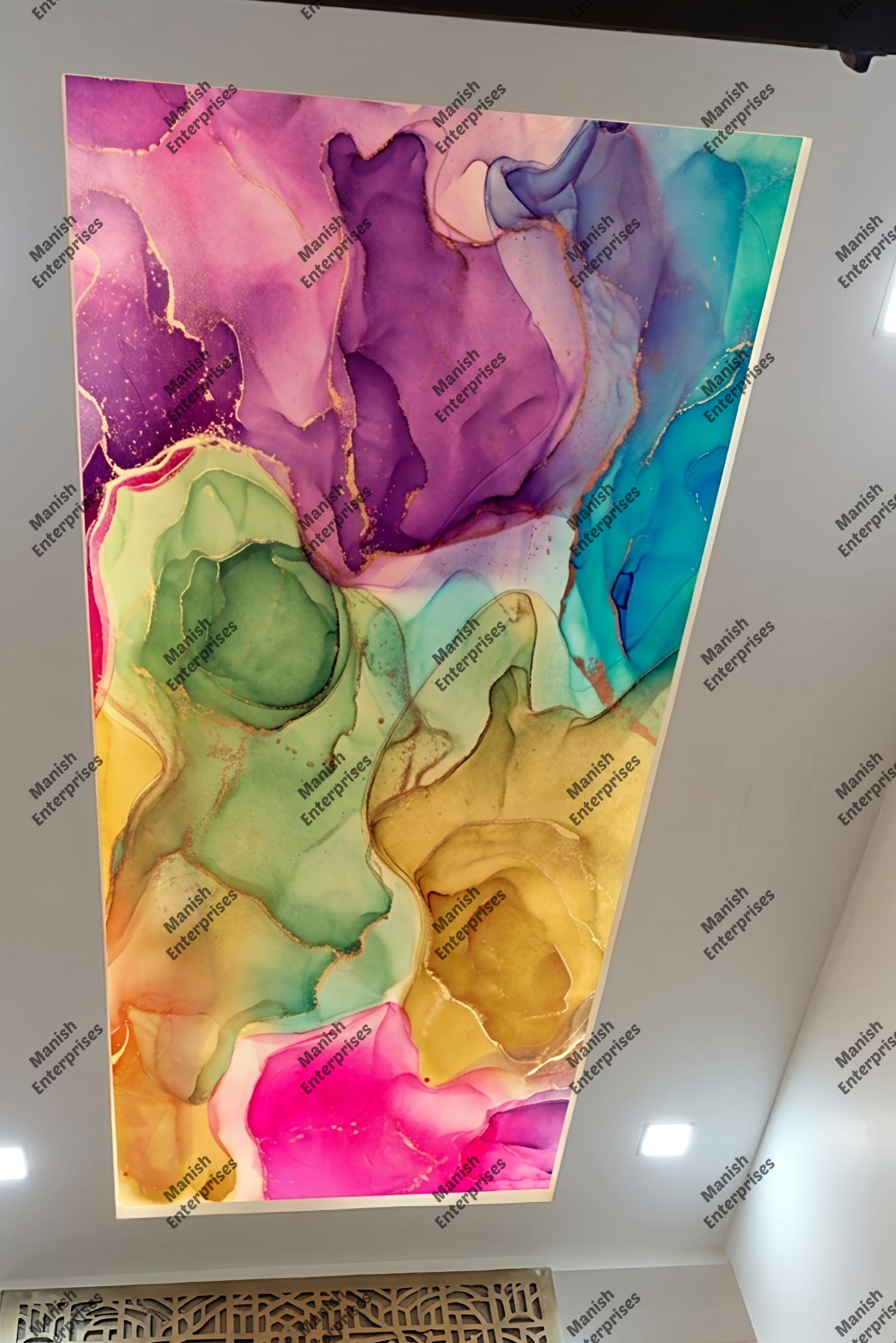 Colorful Alcohol Ink Acrylic Ceiling Sheet for Living Room Ceiling Design