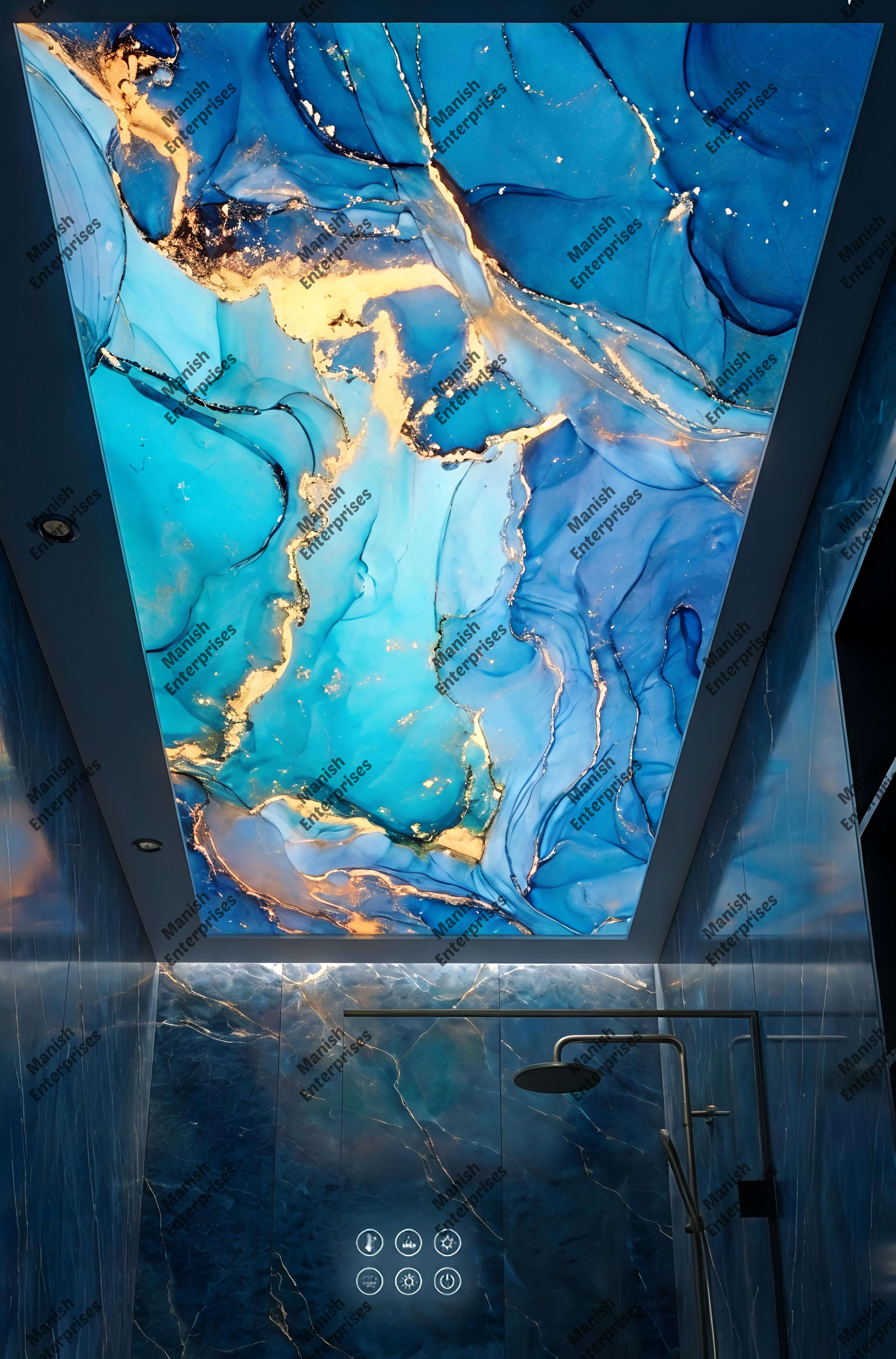 Blue Gold Alcohol Ink Acrylic Ceiling Sheet for Bathroom Ceiling Design