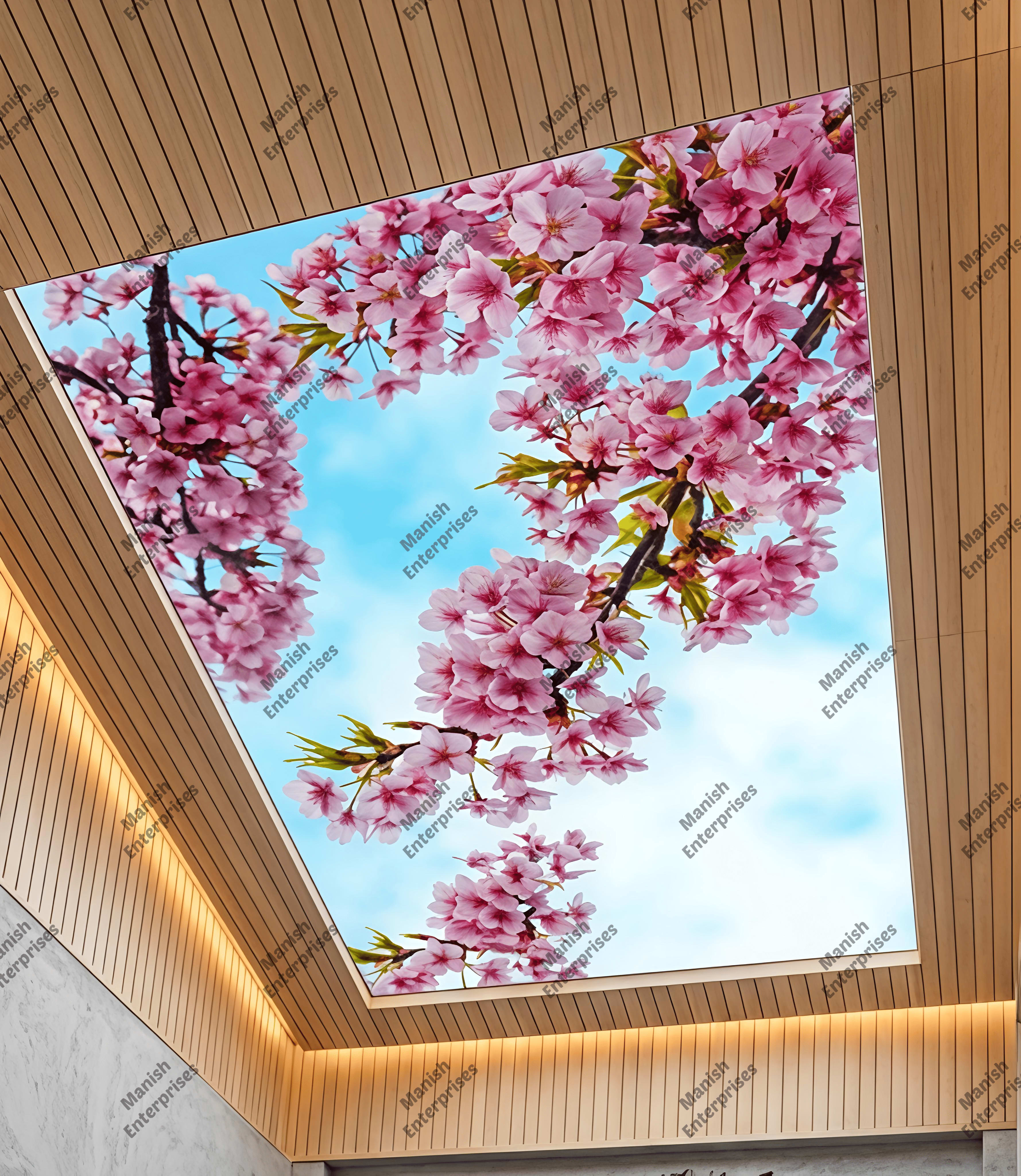 Pink Cherry Blossom Acrylic Ceiling Sheet for Bedroom & Living Room Ceiling Design
