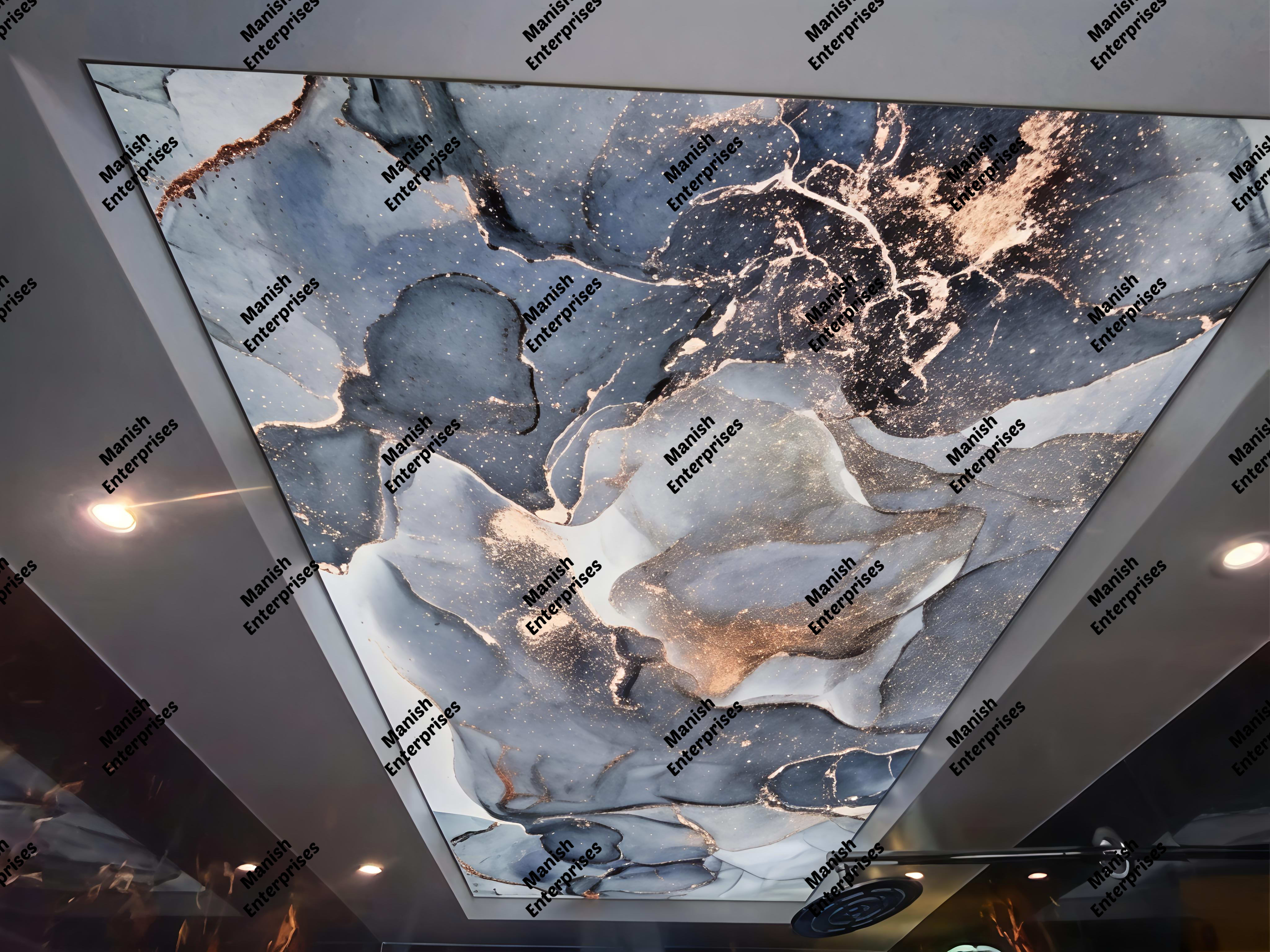 Luxury Grey Gold Abstract Acrylic Ceiling Sheet for Bathroom & Living Room Ceiling Design
