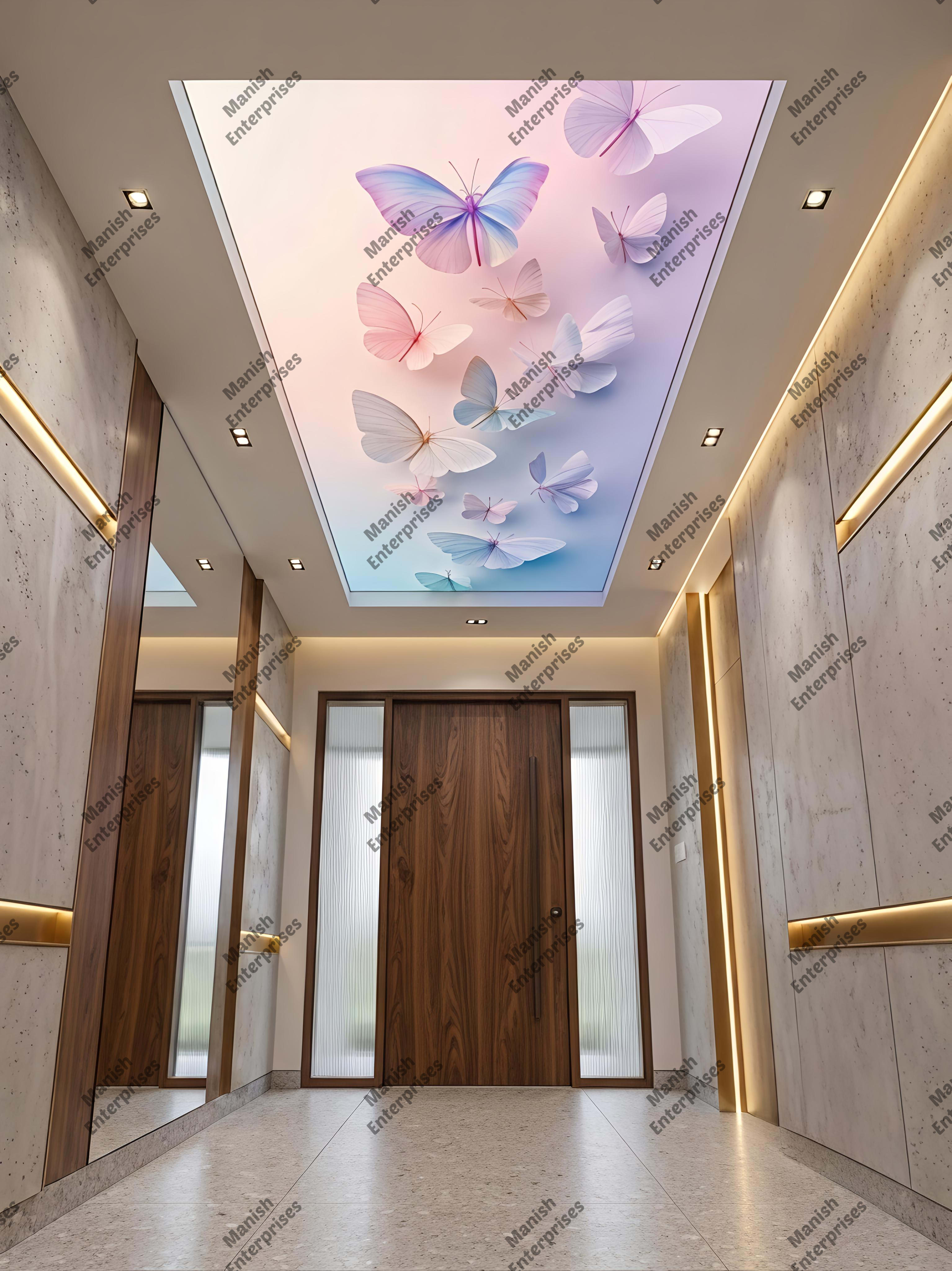 Pastel Butterfly Acrylic Ceiling Sheet for Passage, Corridor & Lobby Ceiling Design