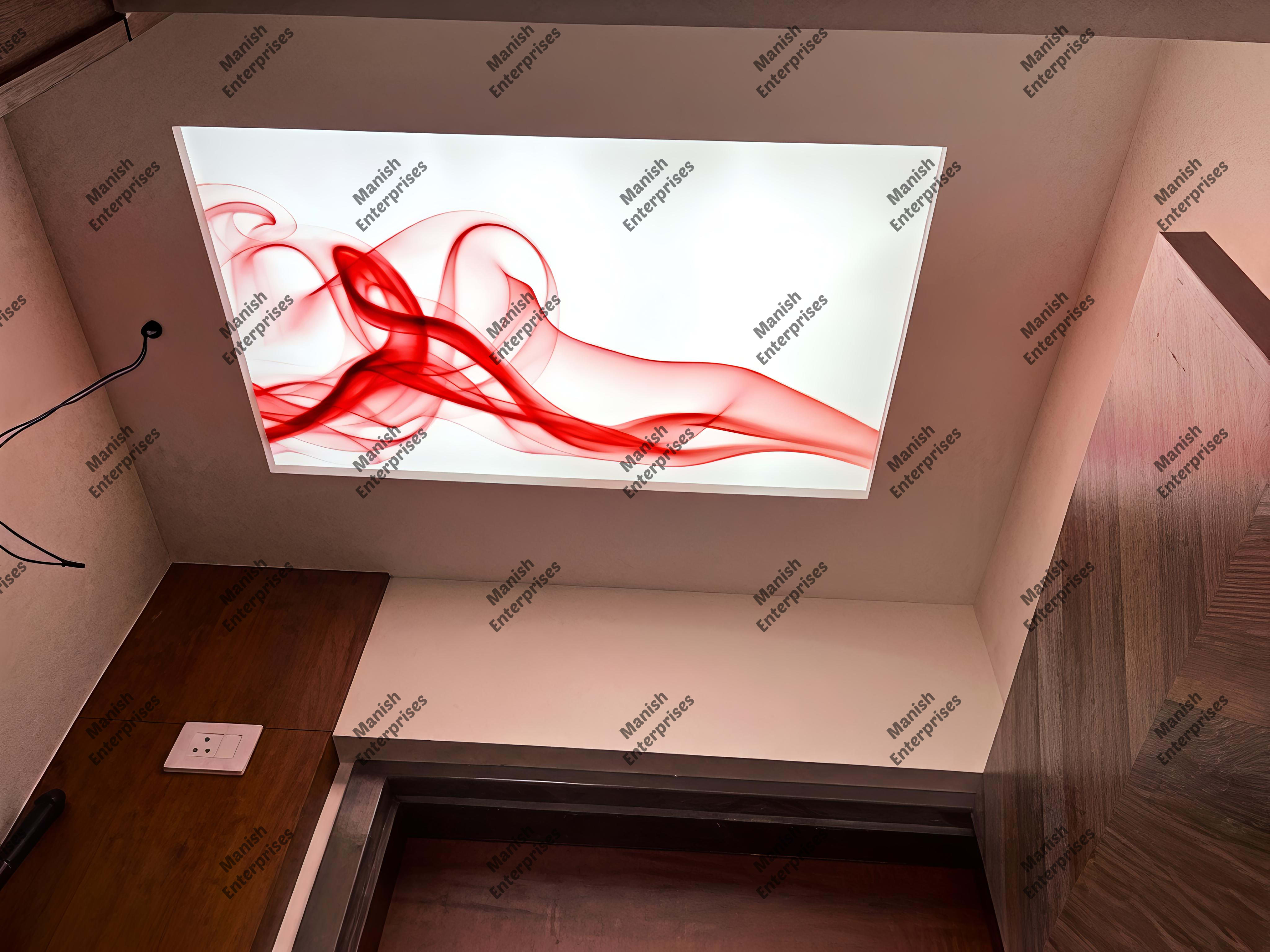 Red Abstract Wave Acrylic Ceiling Sheet for Passage, Corridor & Lobby Ceiling Design