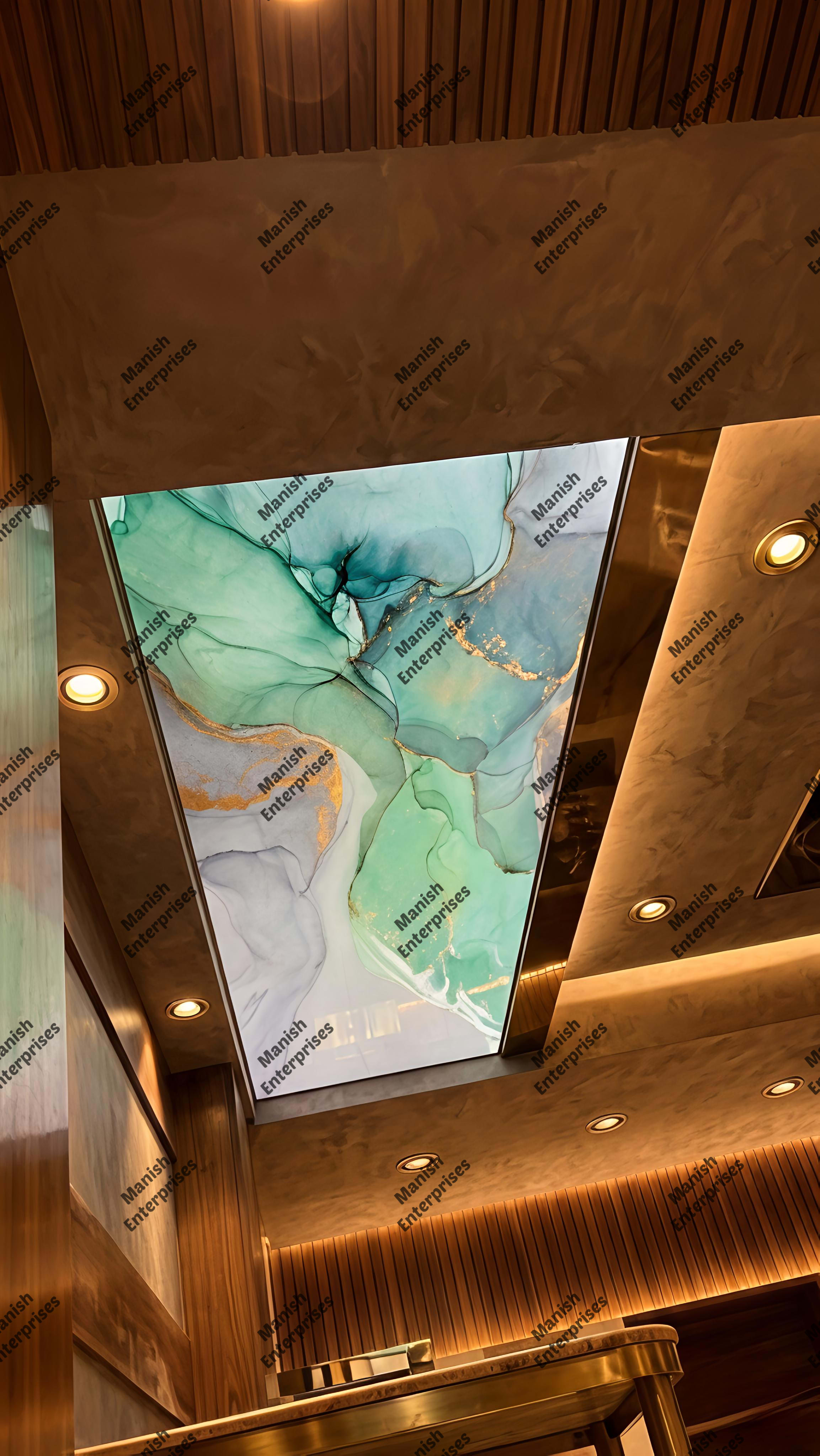 Mint Green Abstract Marble Acrylic Ceiling Sheet for Living Room & Lobby Ceiling Design