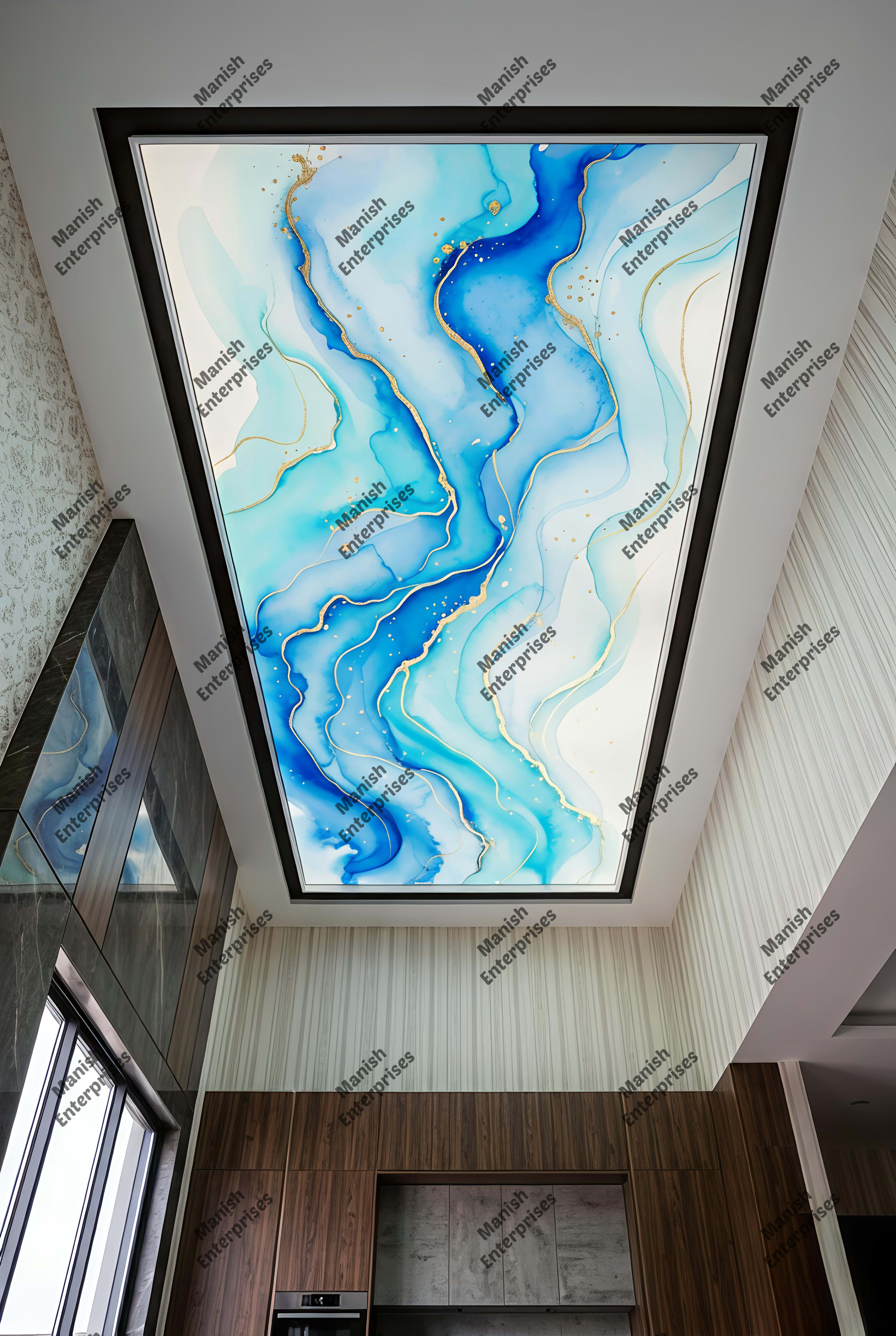 Blue Aqua Marble Acrylic Ceiling Sheet for Bedroom Ceiling Design