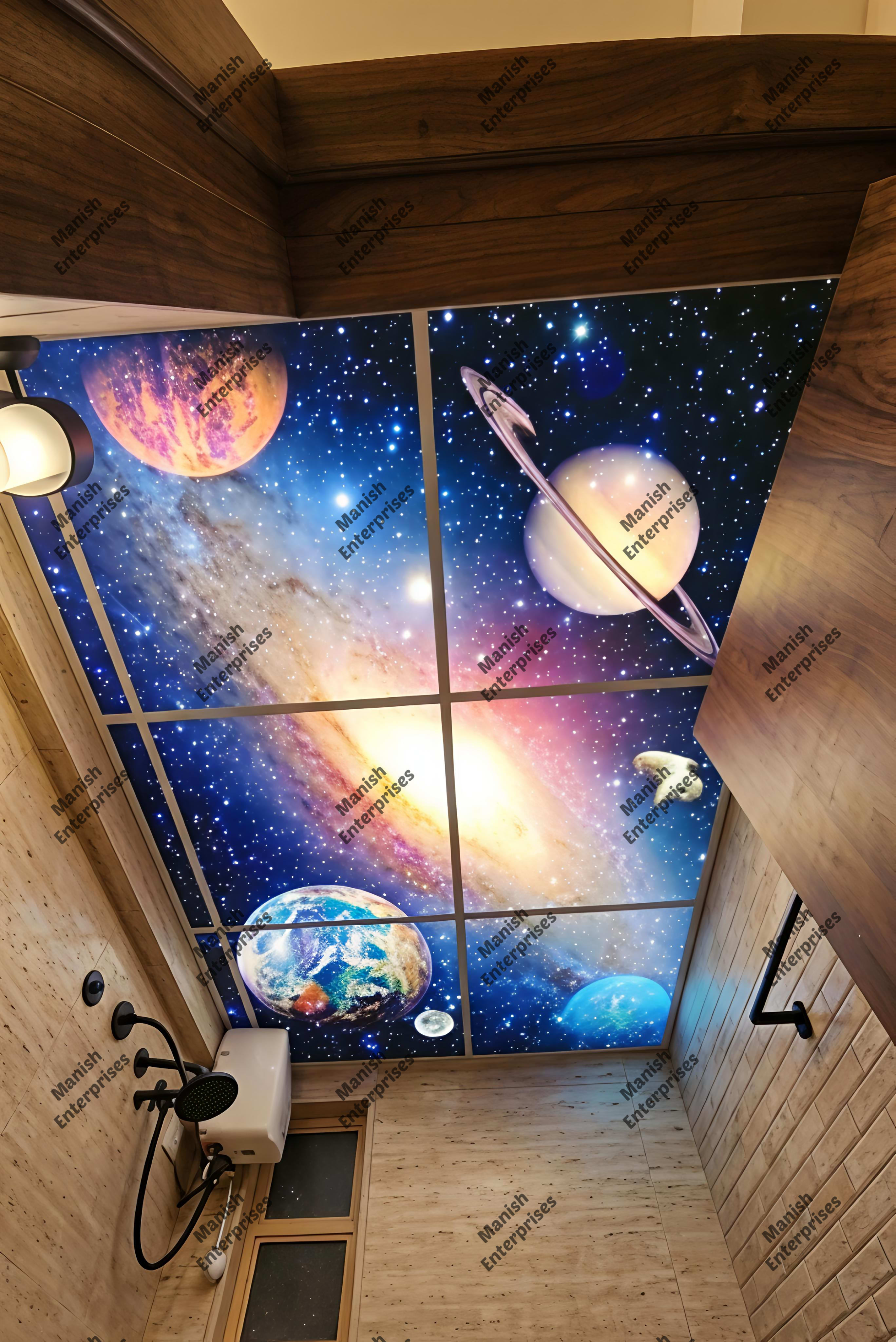 Galaxy Space Planets Acrylic Ceiling Sheet for Bathroom & Kids Room Ceiling Design