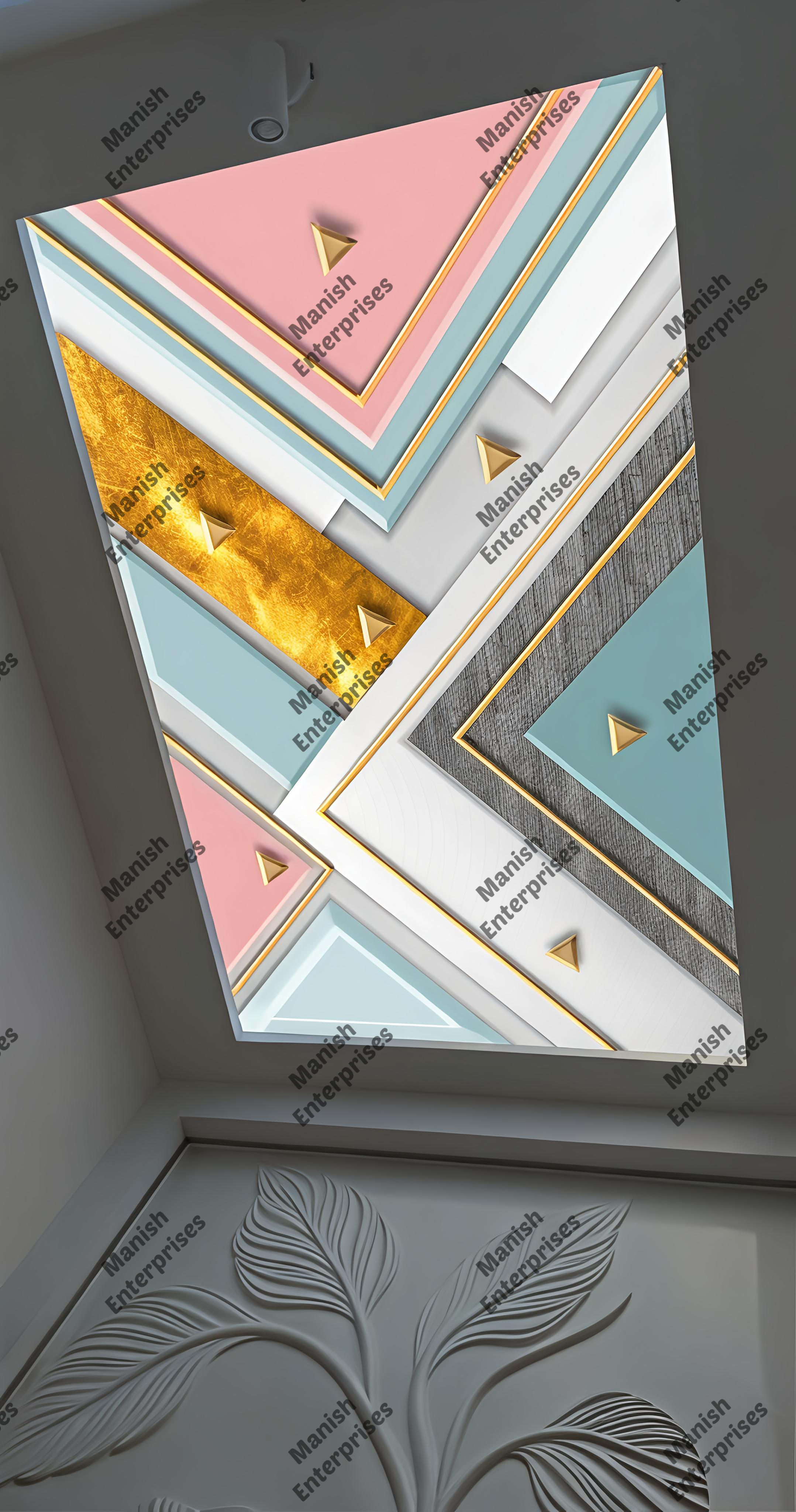 Pastel Geometric Luxury Acrylic Ceiling Sheet for Living Room & Bedroom Ceiling Design