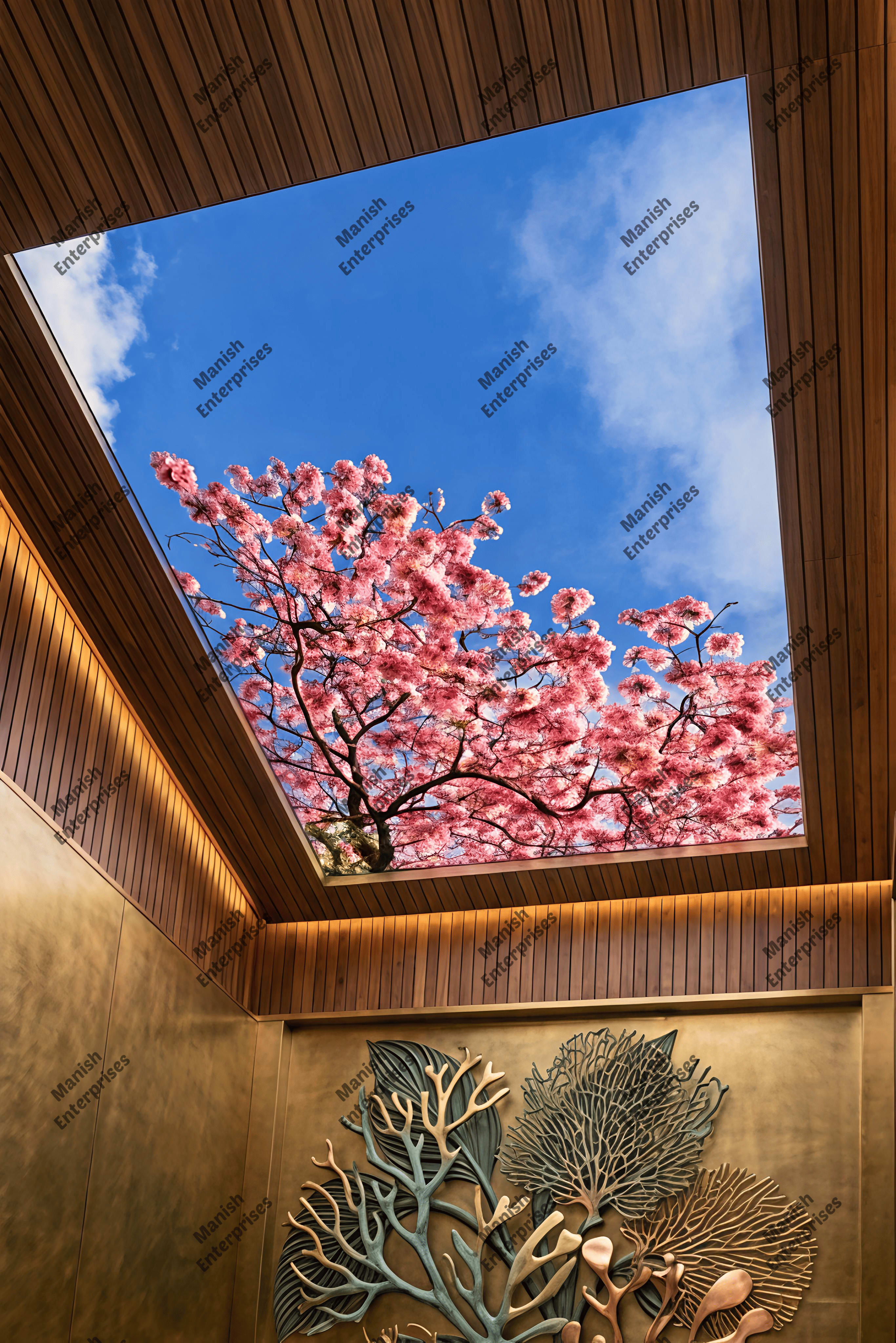 Pink Cherry Blossom Tree Acrylic Ceiling Sheet for Living Room & Bedroom Ceiling Design