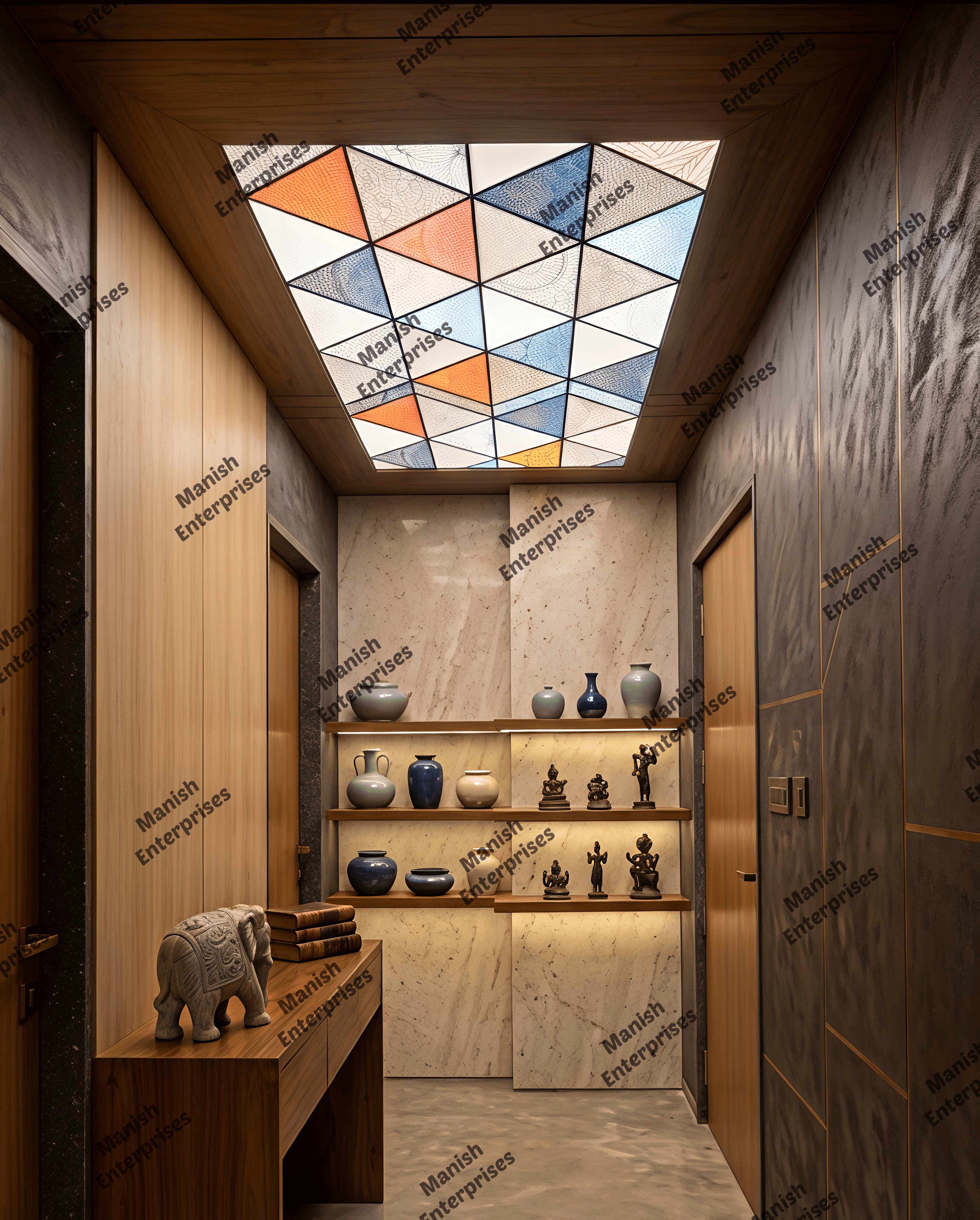 Modern Geometric Triangle Acrylic Ceiling Sheet for Passage & Corridor Ceiling Design