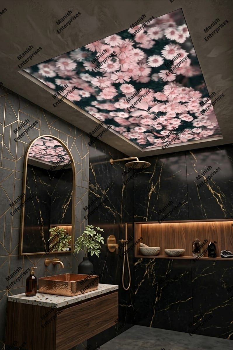 Pink Daisy Floral Acrylic Ceiling Sheet for Bathroom Ceiling Design
