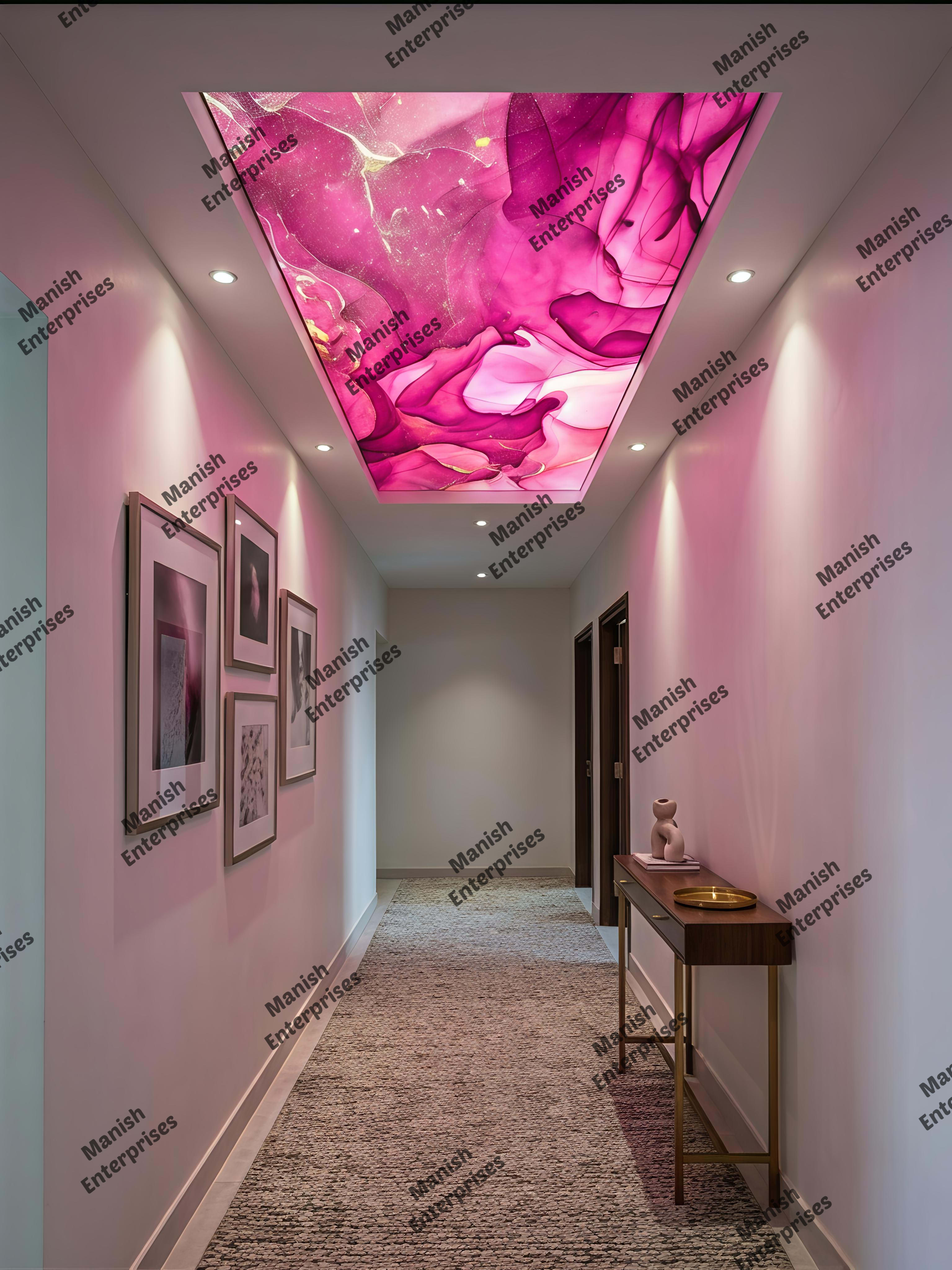 Pink Abstract Acrylic Ceiling Sheet for Passage & Corridor Ceiling Design