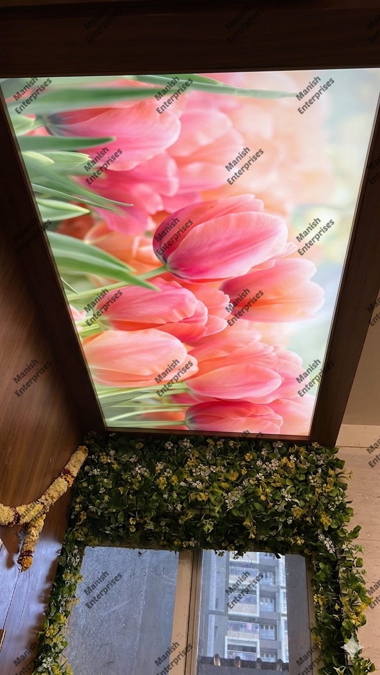Pink Tulip Floral Acrylic Ceiling Sheet for Foyer & Entrance Ceiling Design