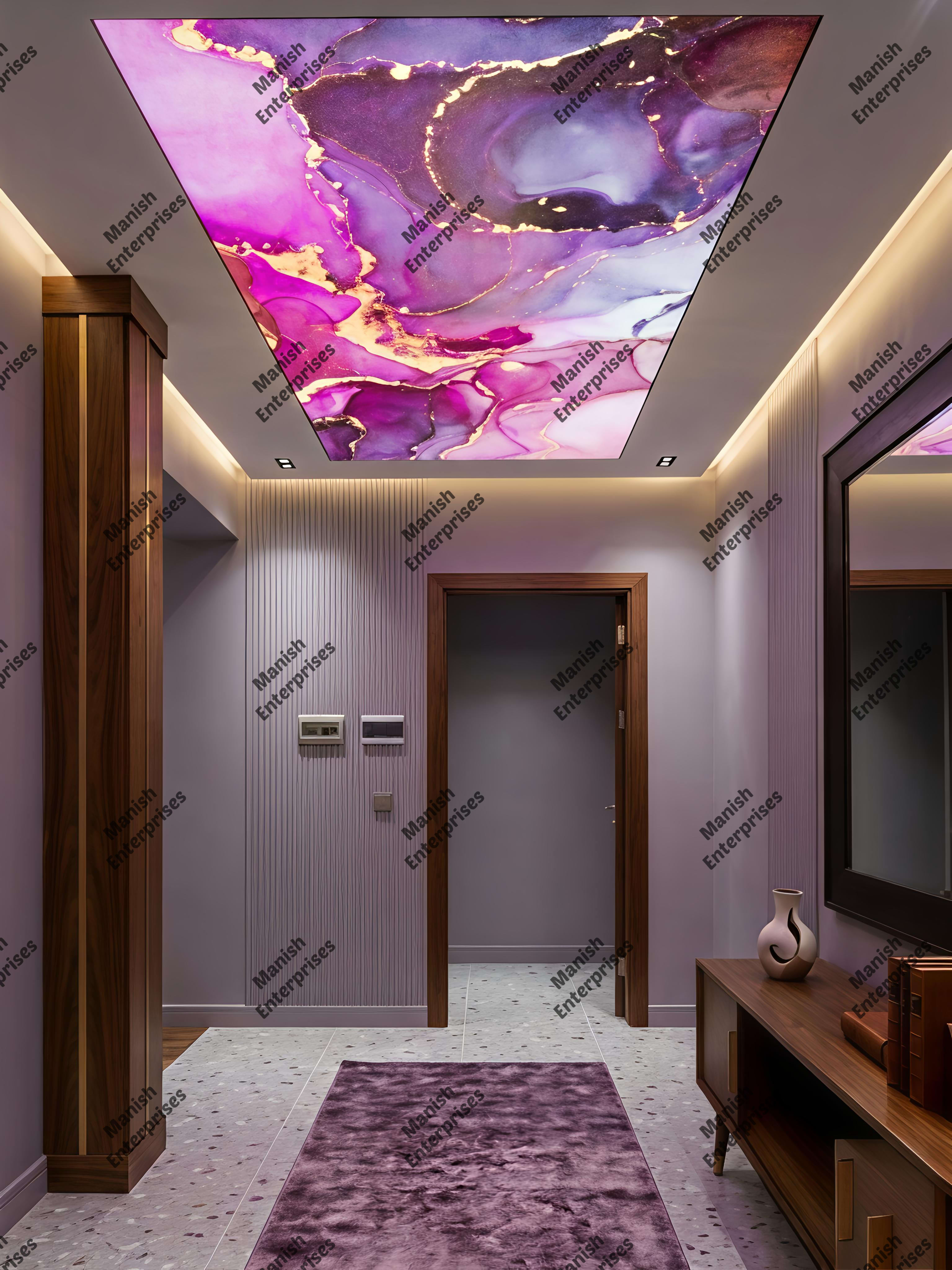 Purple Pink Abstract Acrylic Ceiling Sheet for Foyer & Entrance Ceiling Design