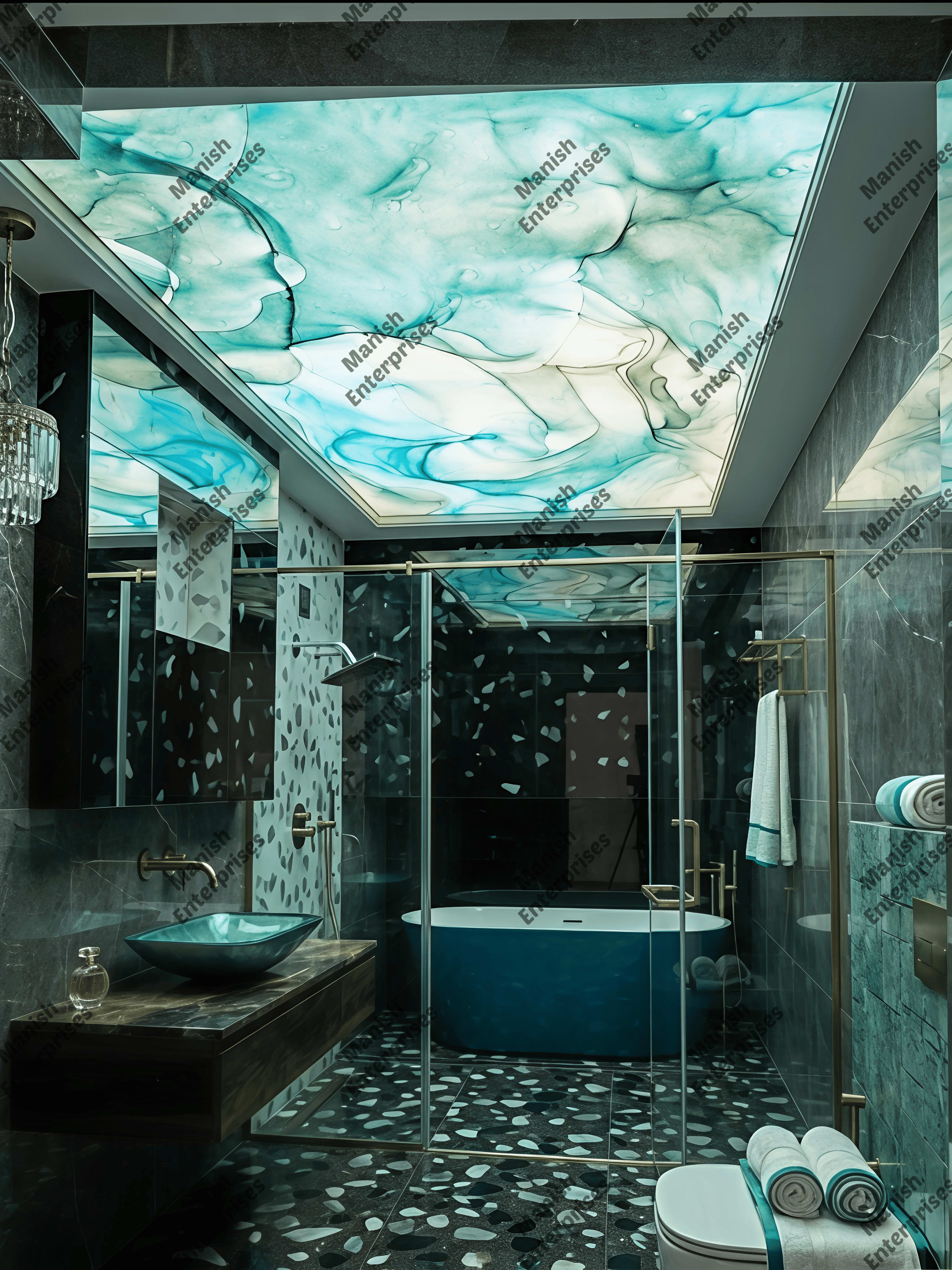 Aqua Marble Acrylic Ceiling Sheet for Bathroom Backlit Ceiling Design
