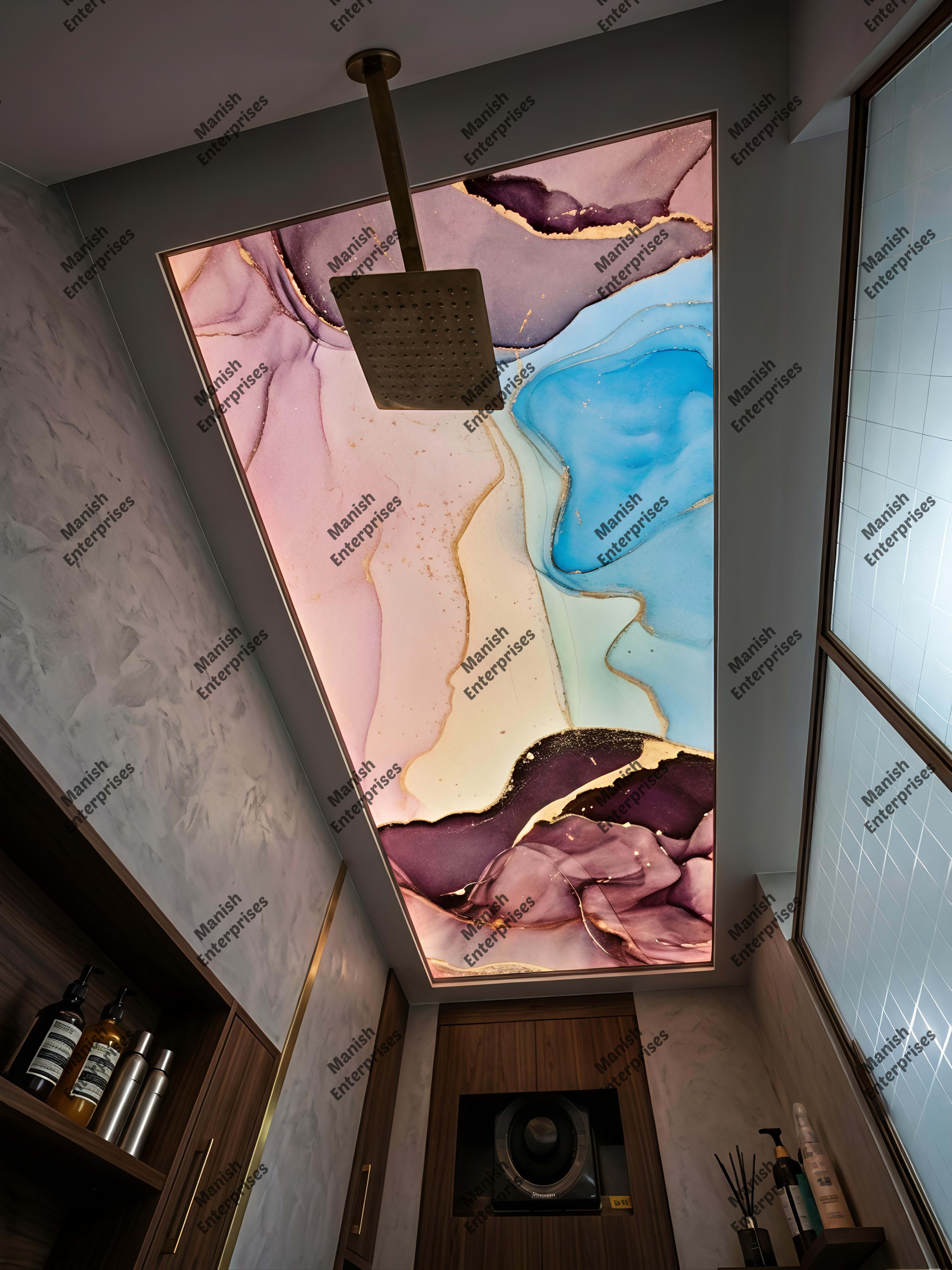 Pastel Marble Acrylic Ceiling Sheet for Bathroom Backlit Ceiling Design