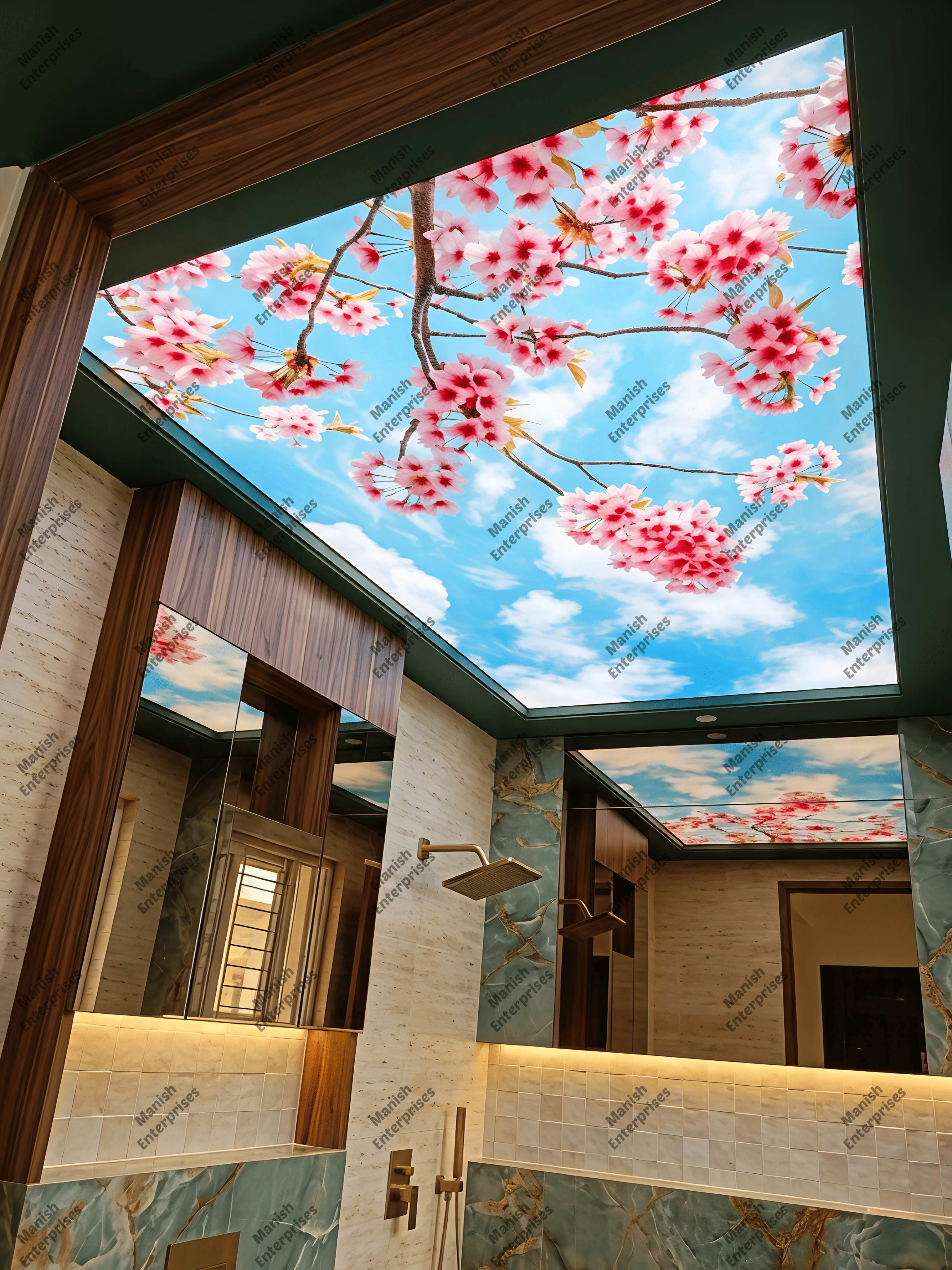 Cherry Blossom Acrylic Ceiling Sheet for Bathroom Backlit Ceiling Design