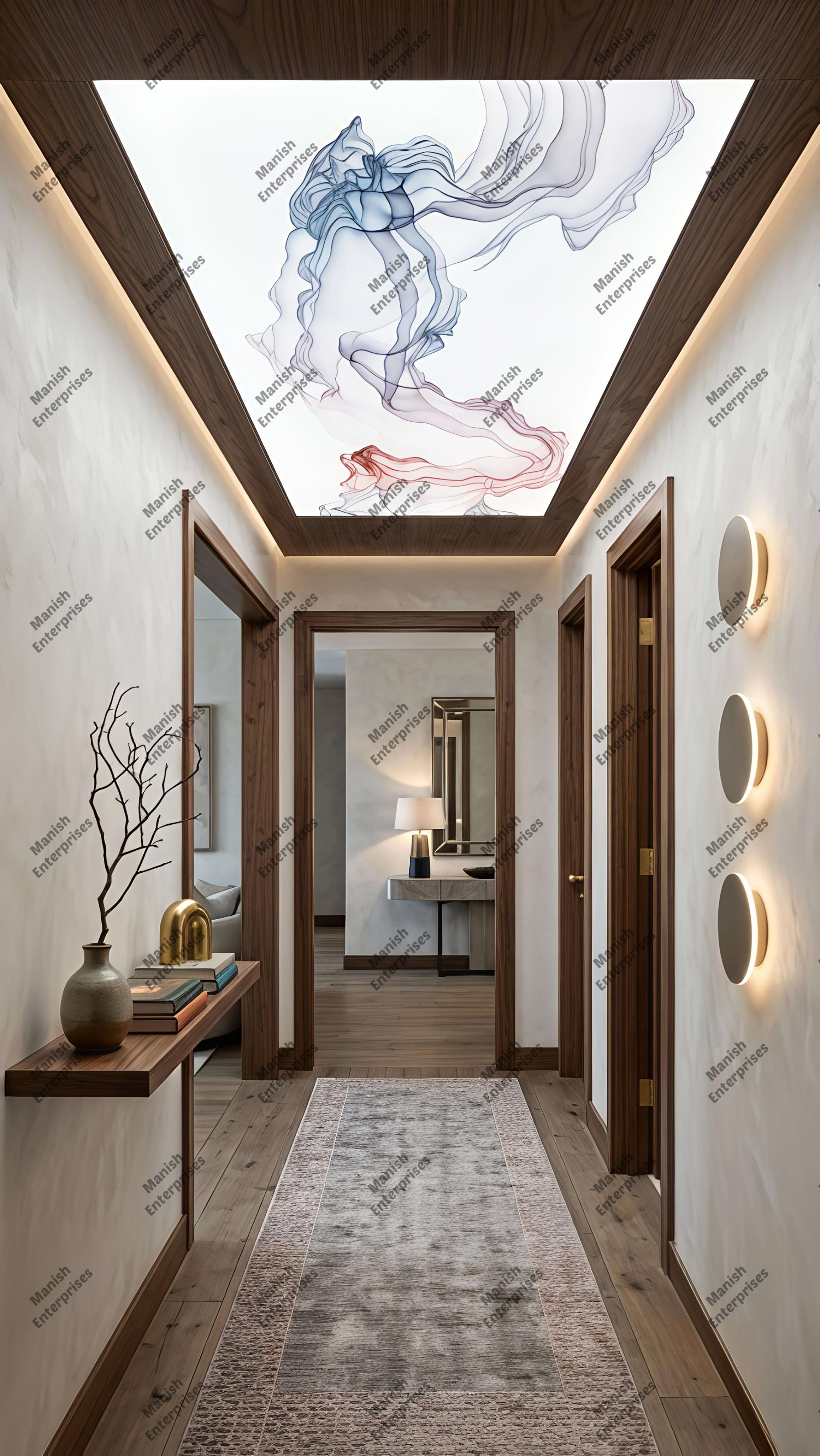Minimal Abstract Line Art Acrylic Ceiling Sheet for Passage & Corridor Ceiling Design