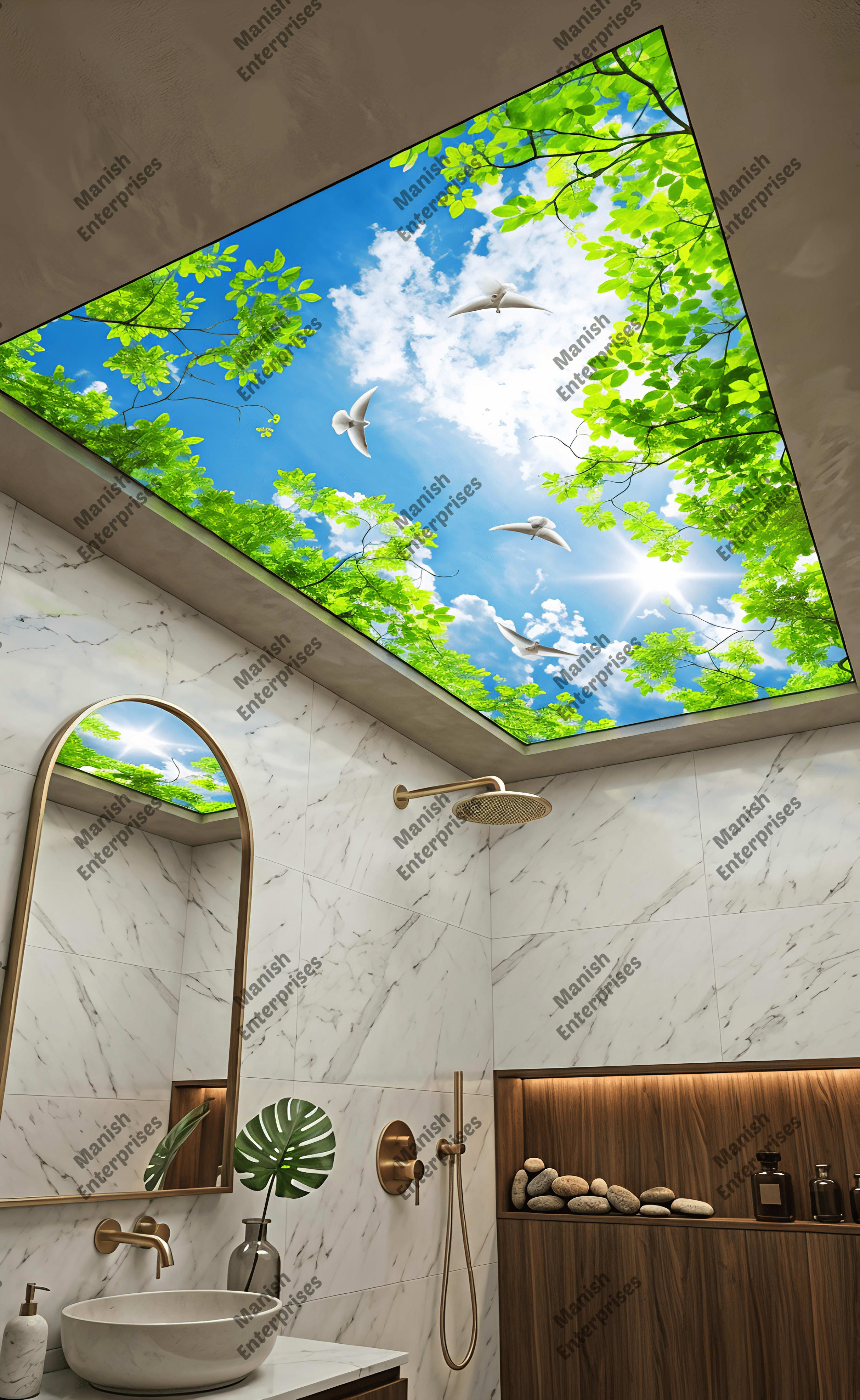 Sky View Green Leaves Acrylic Ceiling Sheet for Bathroom Backlit Ceiling Design