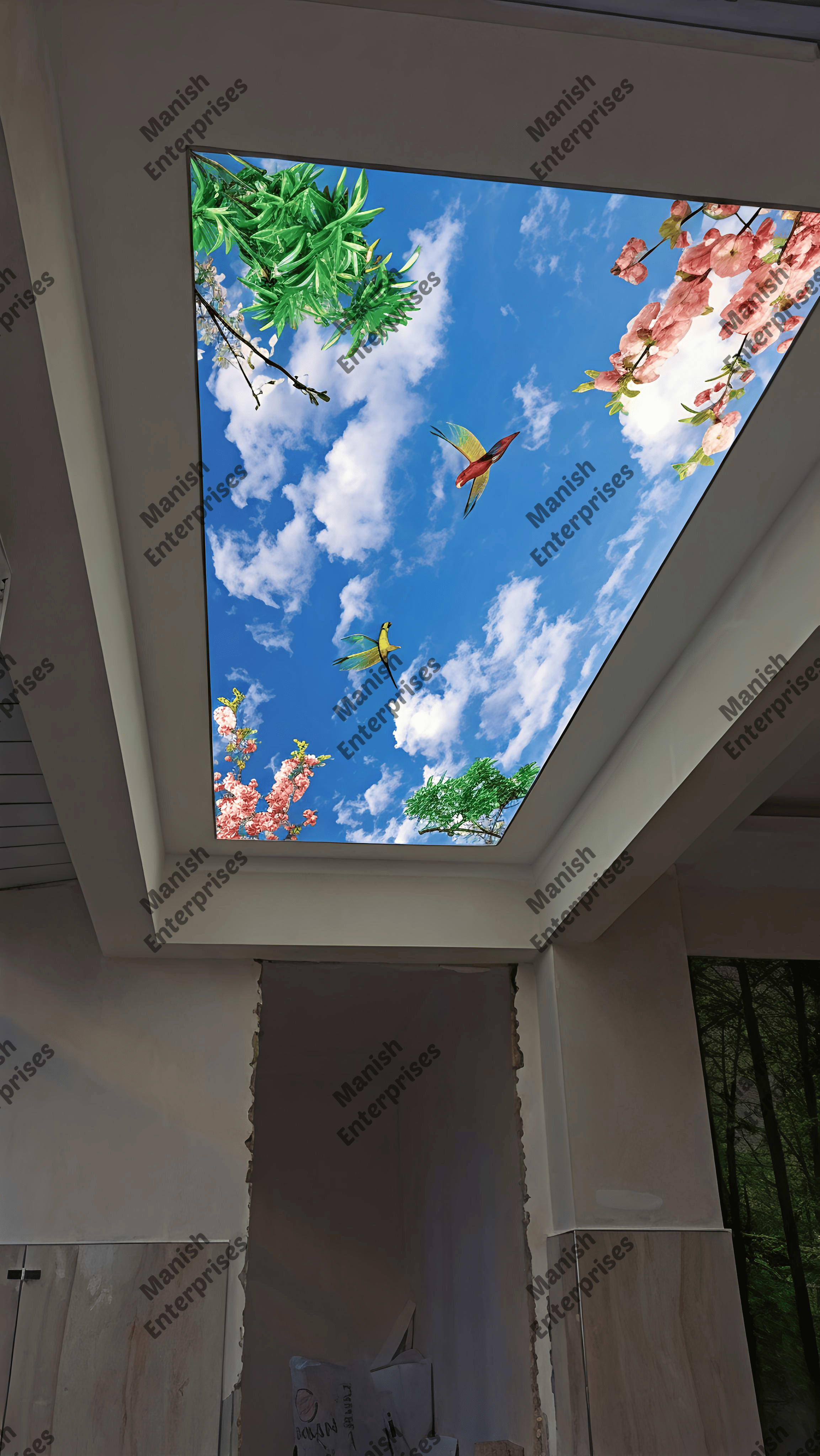 Sky View Birds & Floral Acrylic Ceiling Sheet for Passage Backlit Ceiling Design