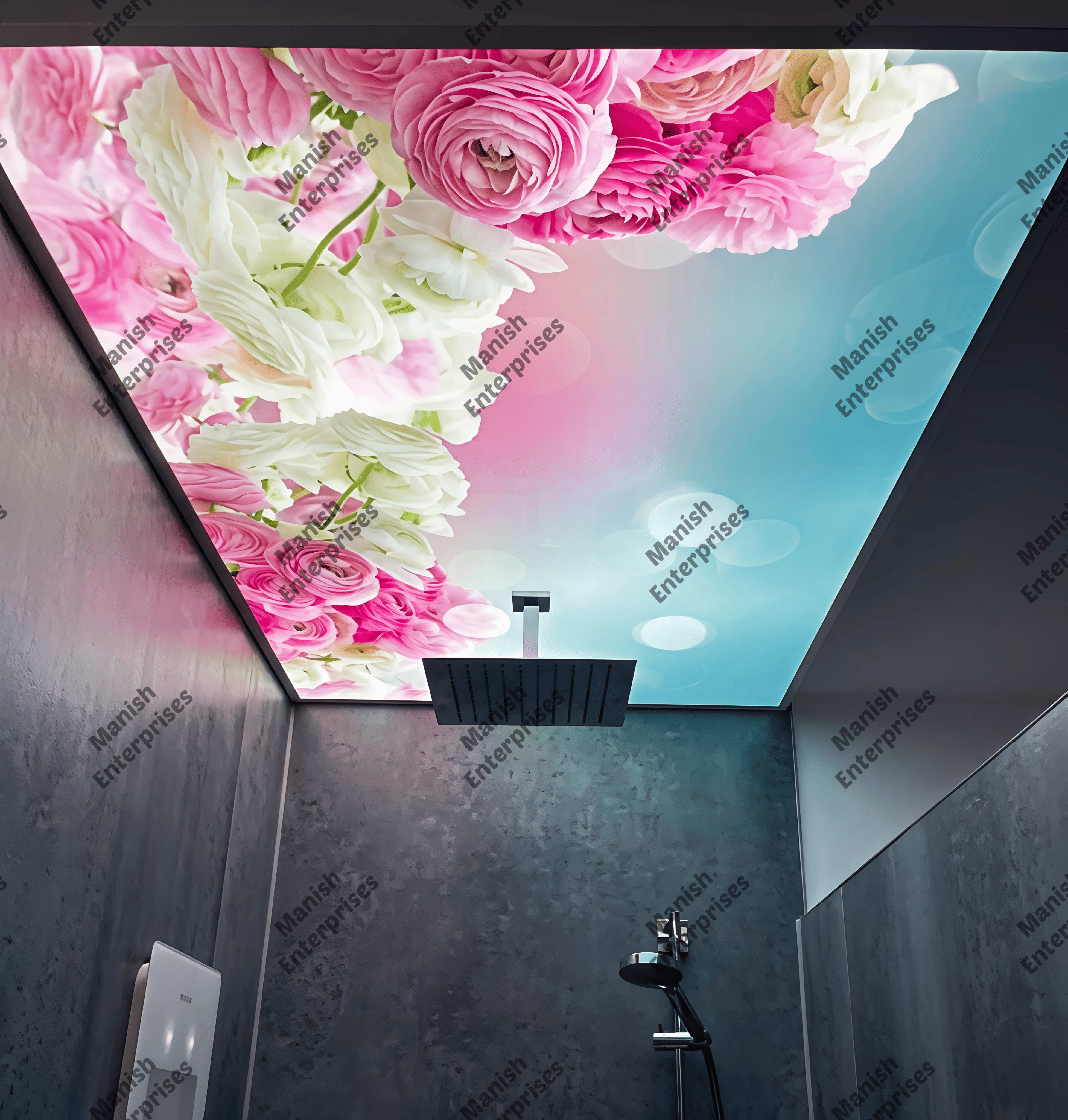 Pink White Floral Acrylic Ceiling Sheet for Bathroom Backlit Ceiling Design
