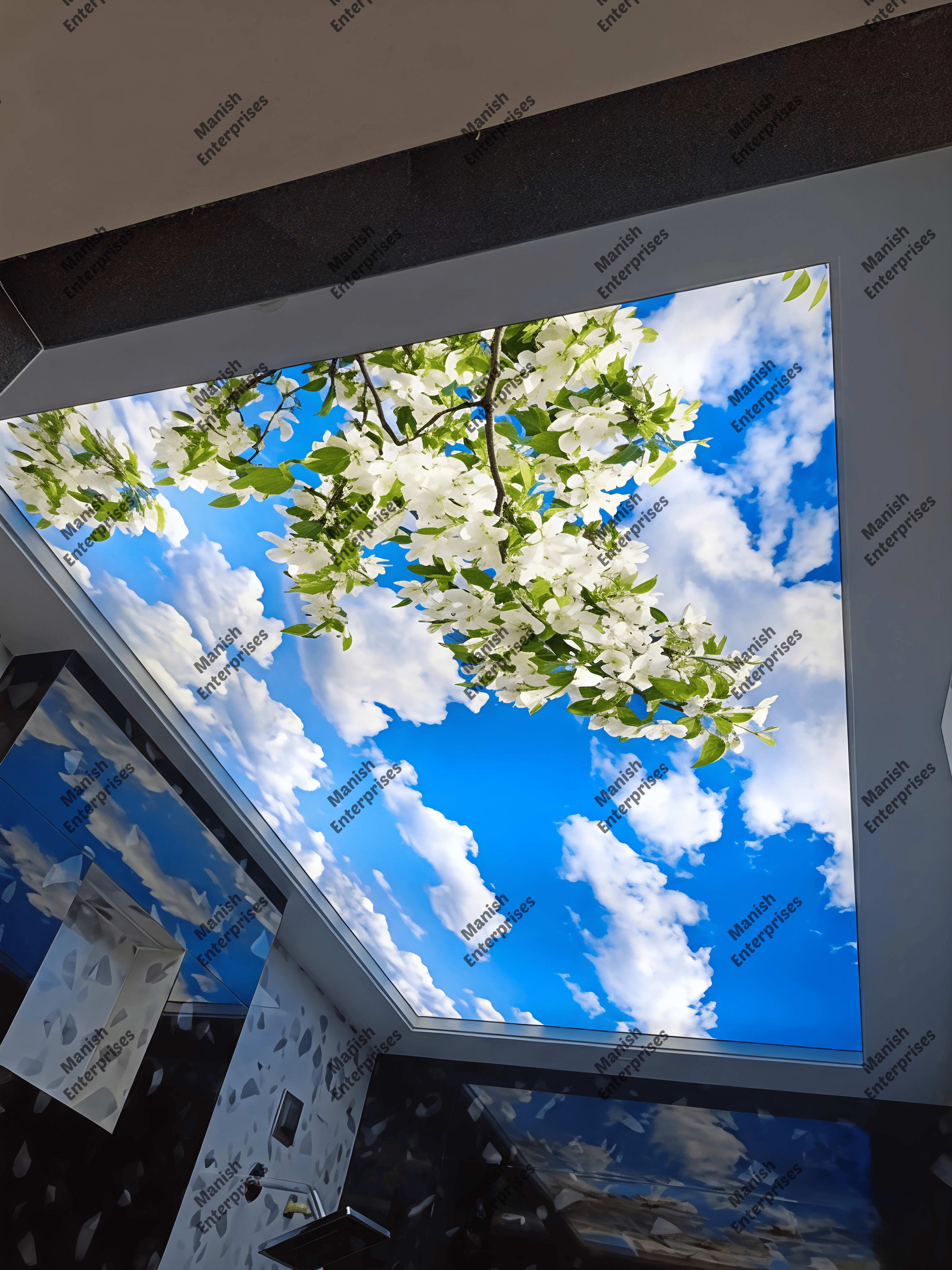 White Blossom Sky Acrylic Ceiling Sheet for Bathroom Backlit Ceiling Design