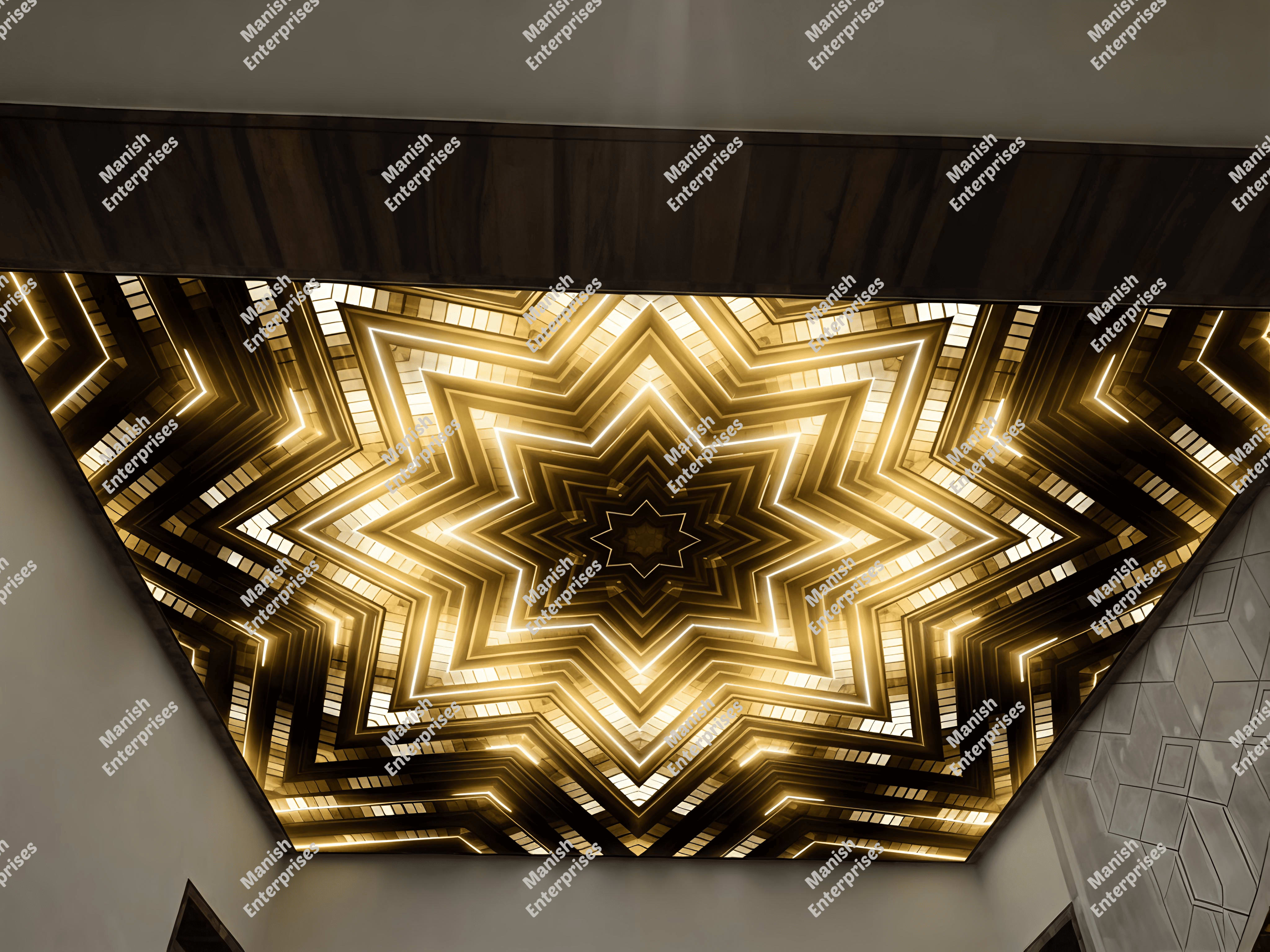 Golden Star Geometric Acrylic Ceiling Sheet for Passage Backlit Ceiling Design