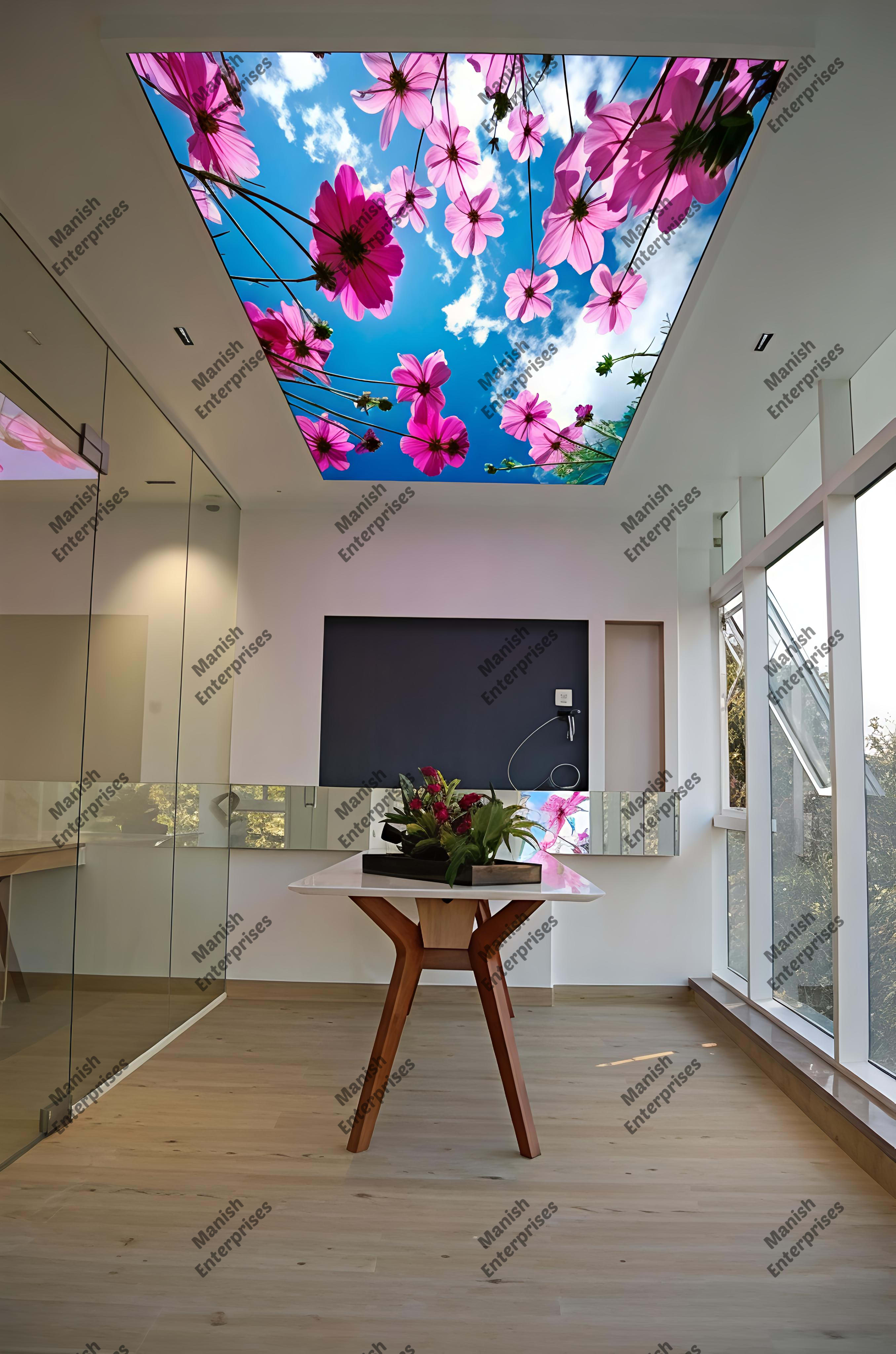 Pink Cosmos Flower Sky Acrylic Ceiling Sheet for Living Room Backlit Ceiling Design