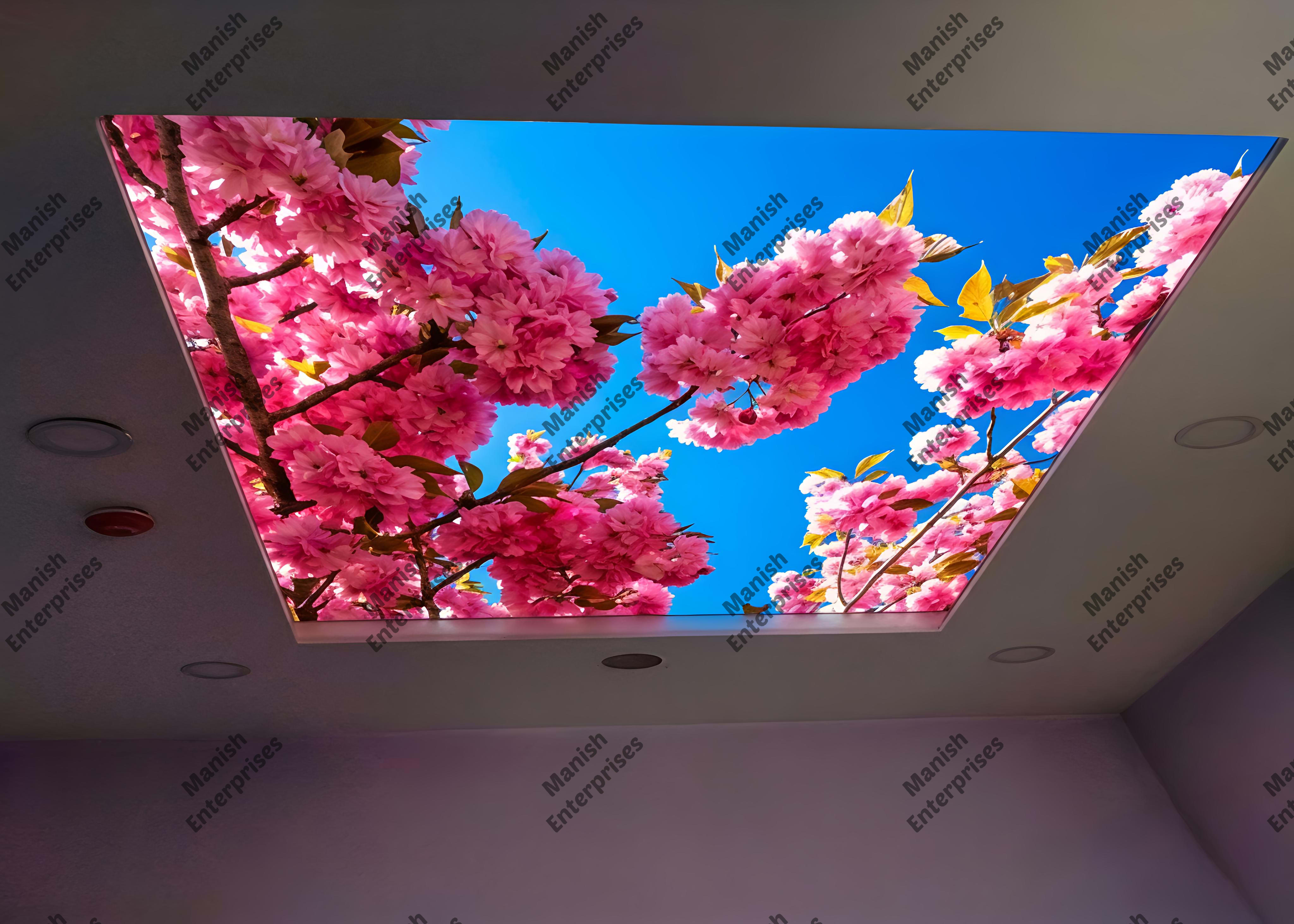 Pink Cherry Blossom Acrylic Ceiling Sheet for Living Room Backlit Ceiling Design