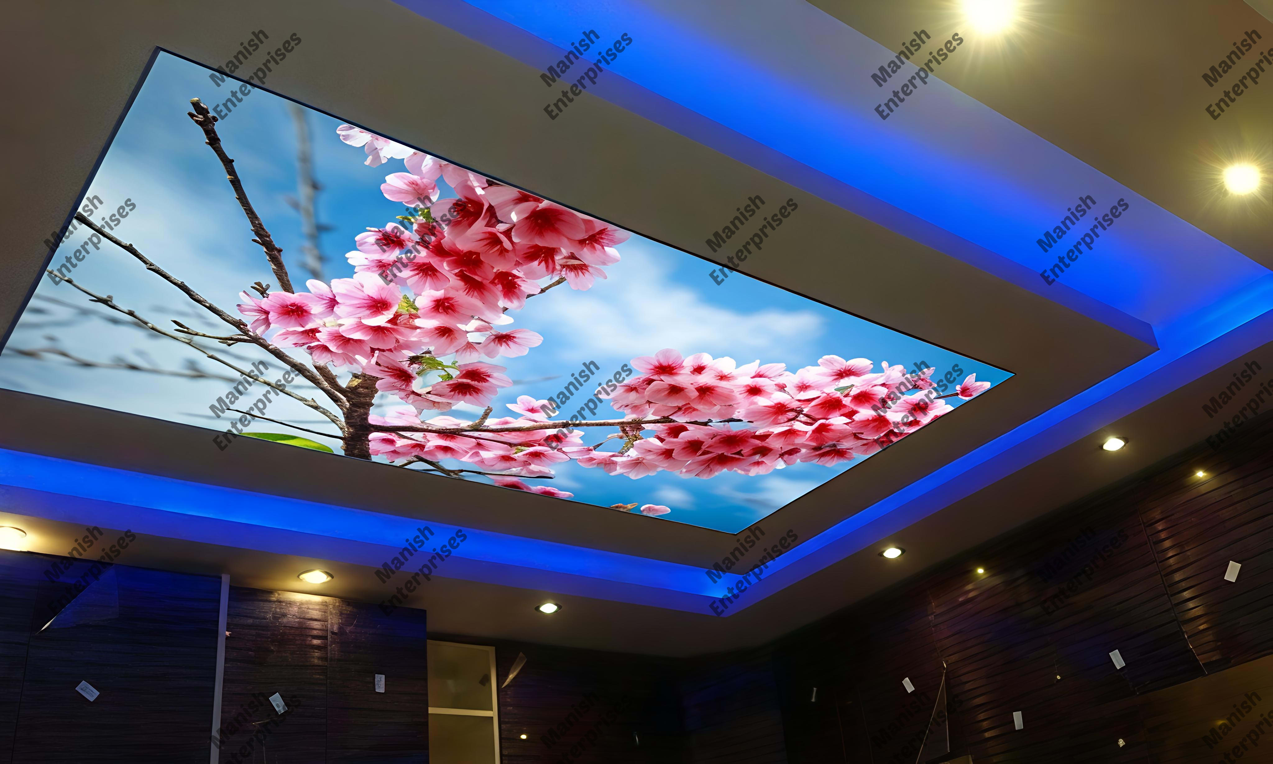 Pink Cherry Blossom Acrylic Ceiling Sheet for Bedroom Backlit Ceiling Design