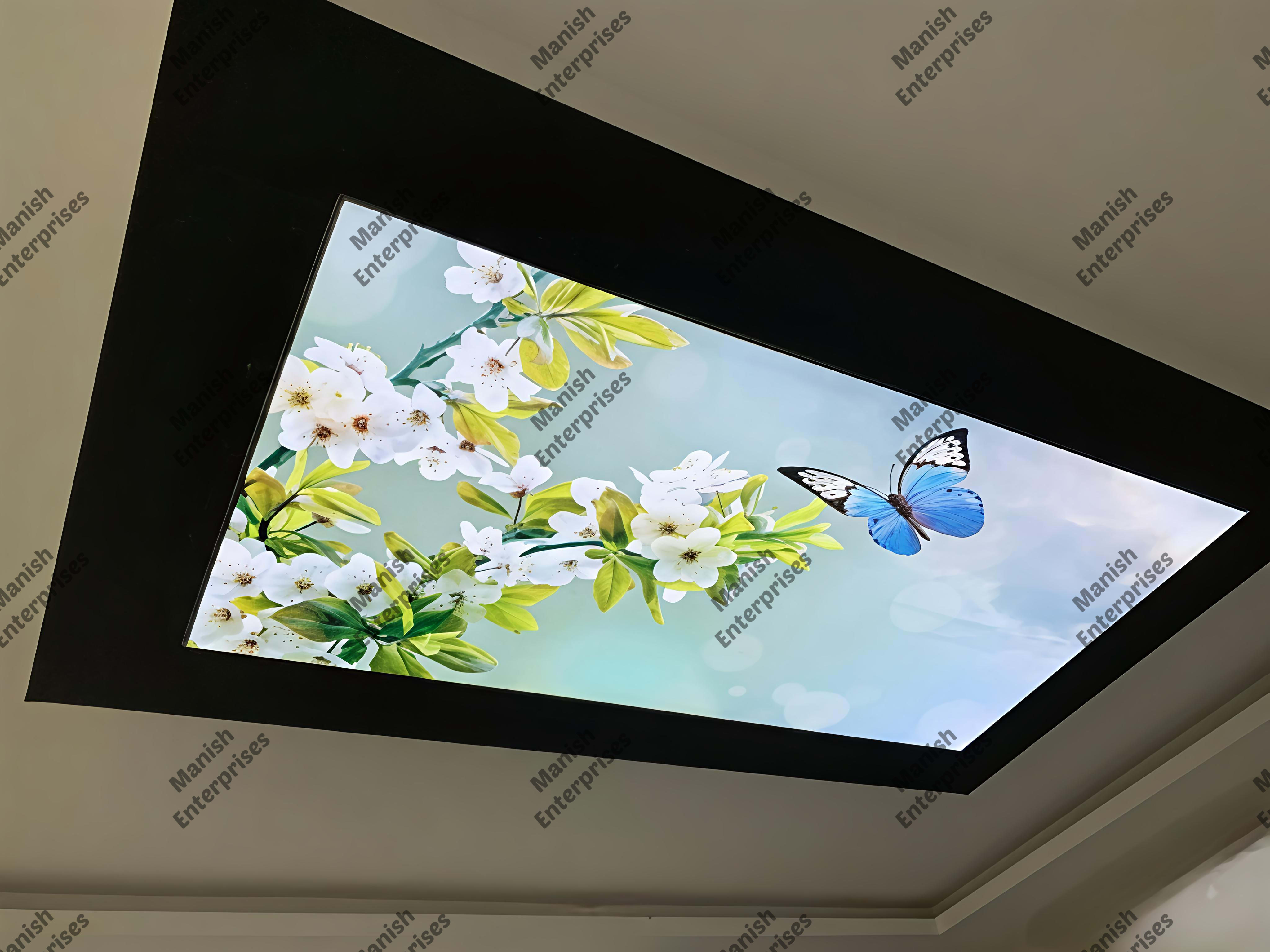 White Floral Butterfly Acrylic Ceiling Sheet for Living room Backlit Ceiling Design