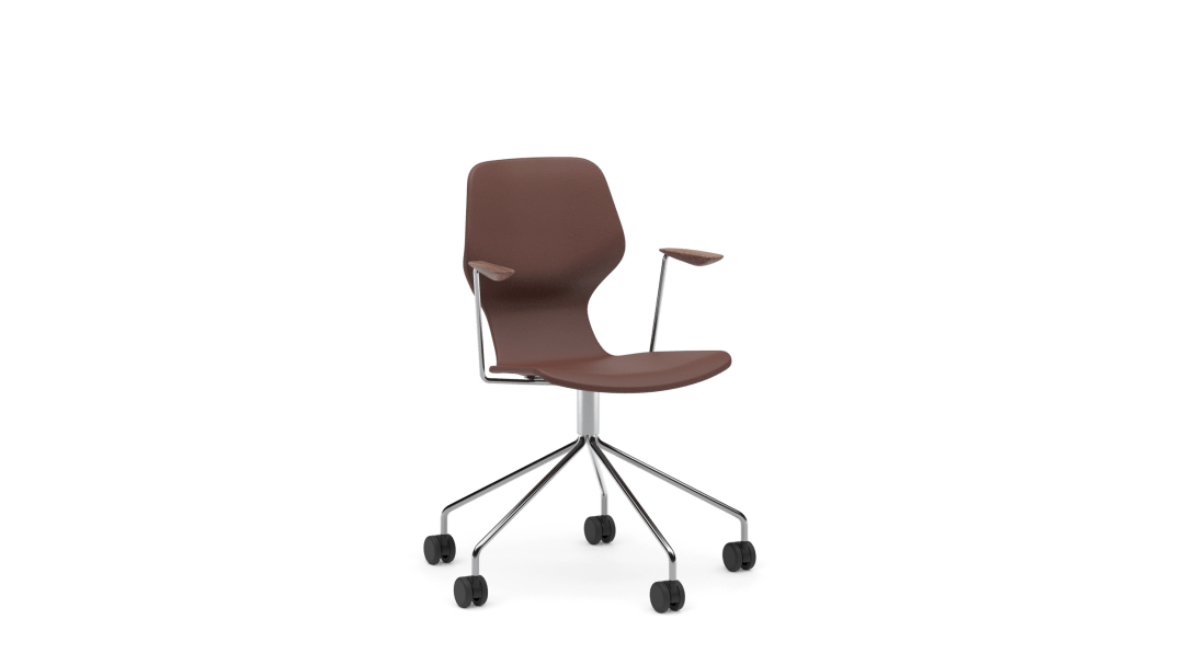 Chair upholstered with swivel base, 5 castors+armrests