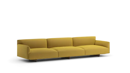 110 4seater in fabric with low armrests, upholstered metal base with legs