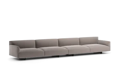 110 composition 01 in leather with low armrests, upholstered metal base with legs