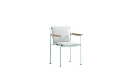 Chair with wooden armrests and cushion