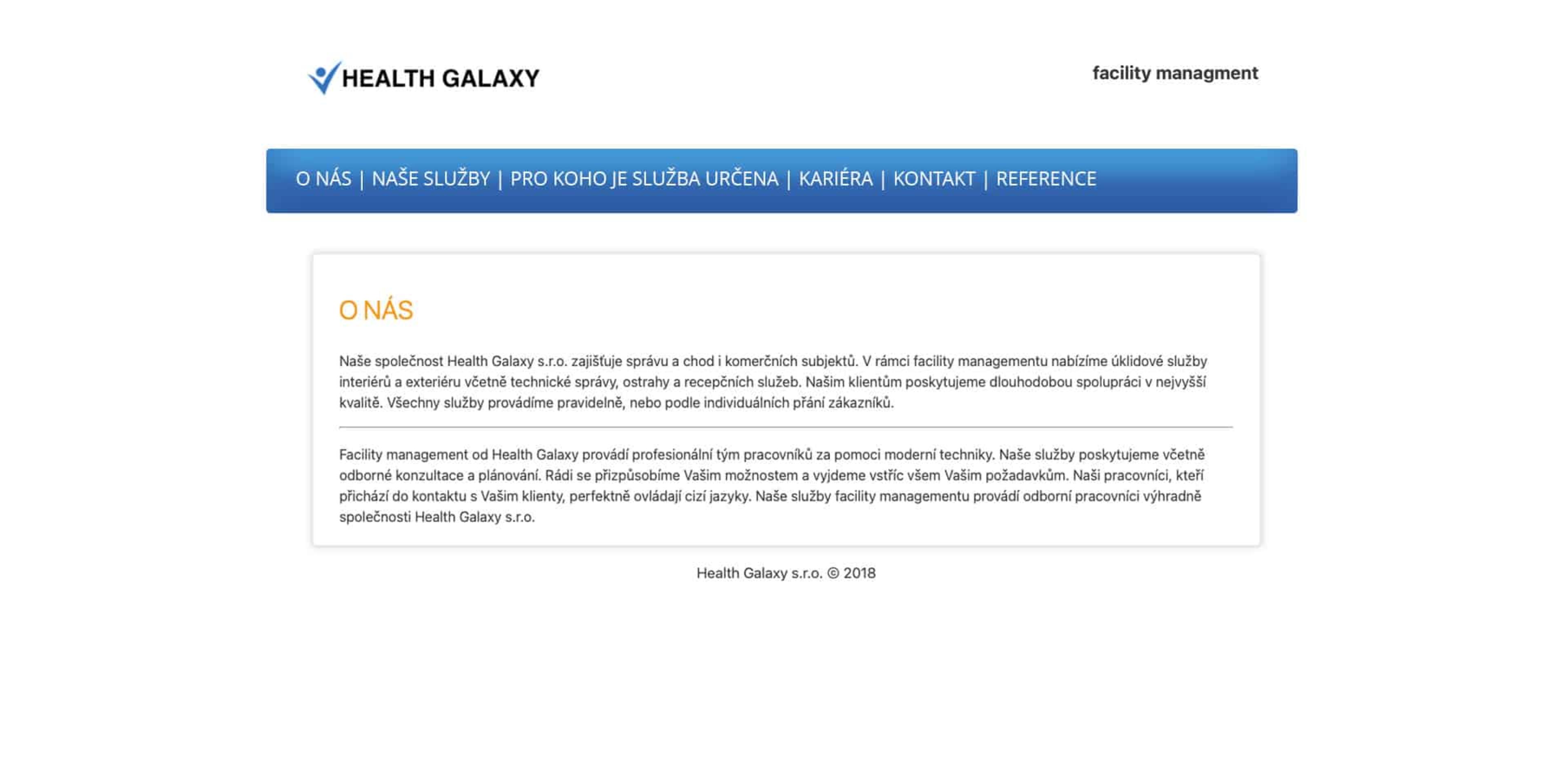 Health Galaxy – původní web před úpravou