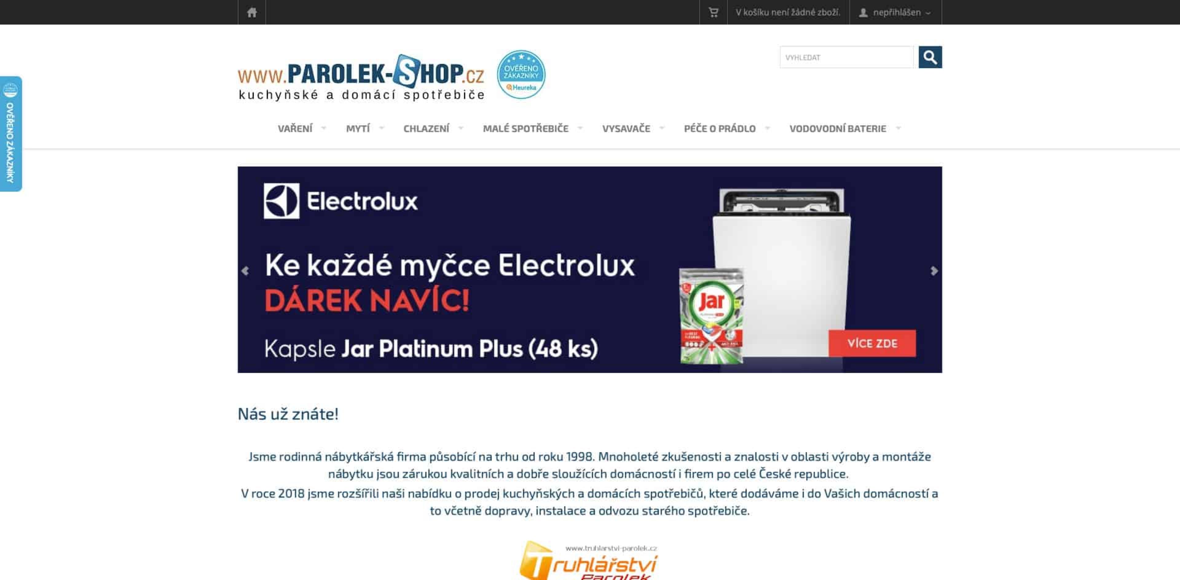 Původní e-shop Parolek před převodem na Shoptet
