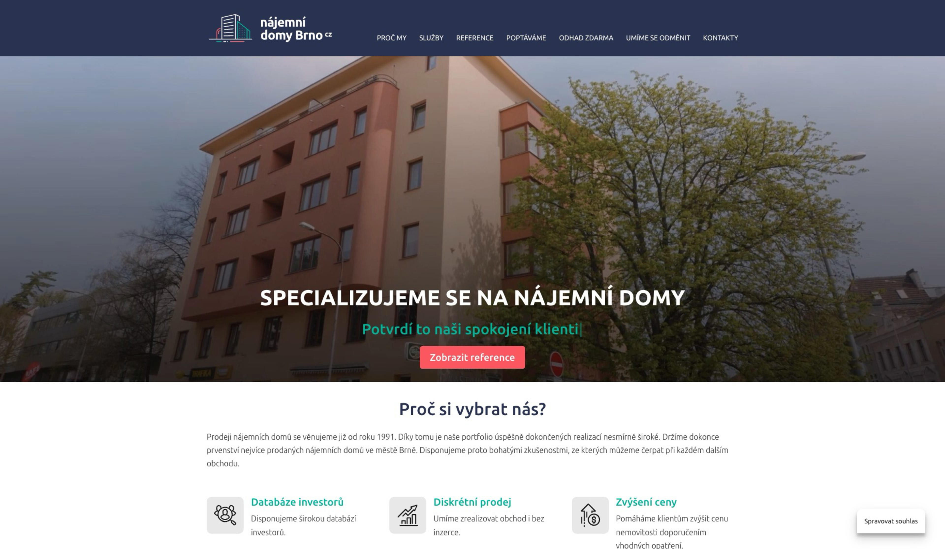 Microsite na prodej nájemních domů