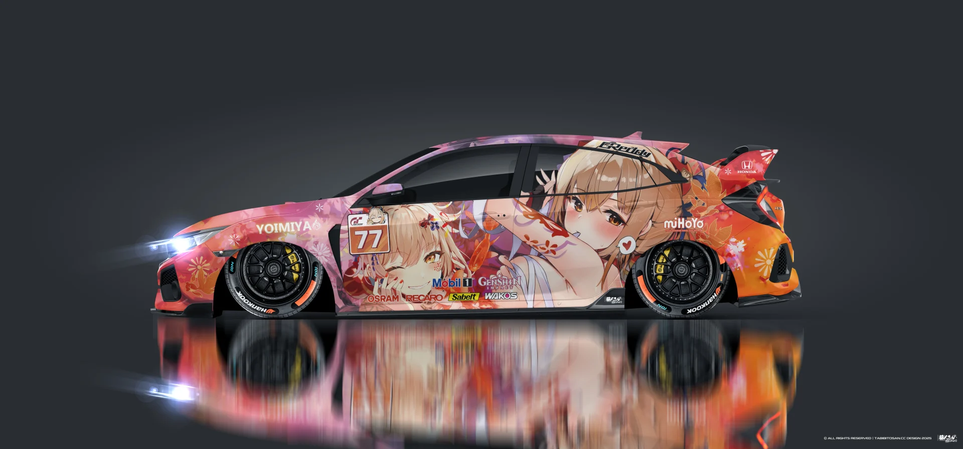 塔哔哔多桑设计的本田思域Type R原神宵宫痛车