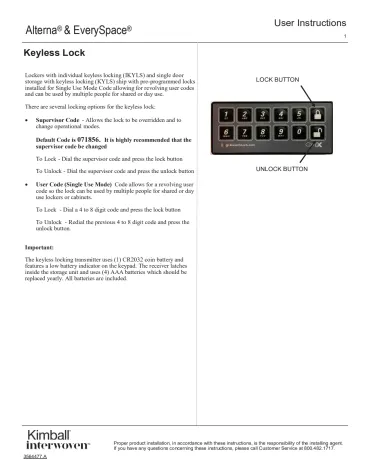 Alterna & EverySpace - Keyless Locking User Instruction