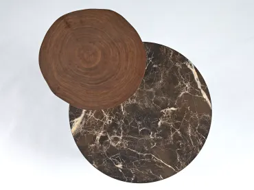 Brown Ceramic Top with Walnut Tiered Shelf