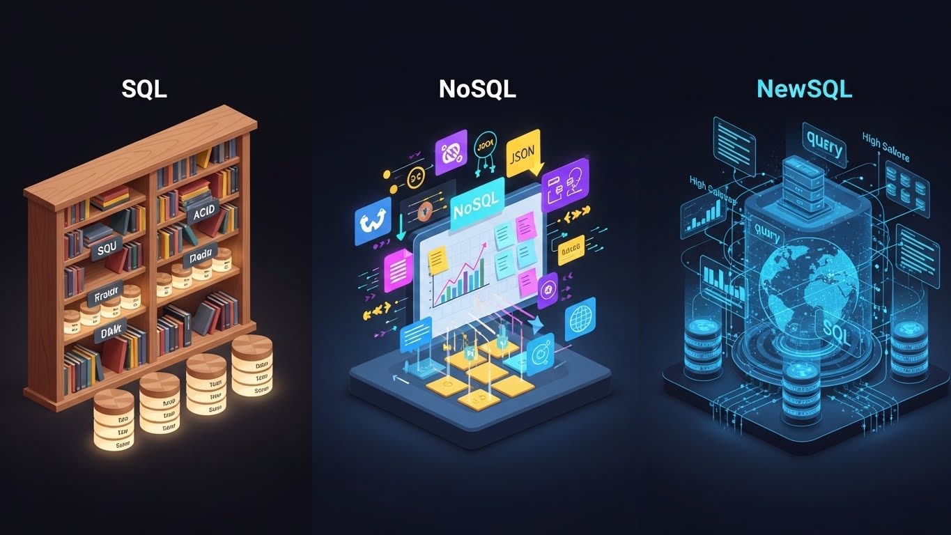 SQL vs. NoSQL vs. NewSQL - Featured image