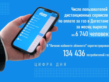 Число пользователей дистанционных сервисов по оплате за газ в Дагестане за месяц выросло на 6 740 человек