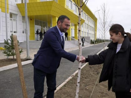 В новой школе  №14 идёт посадка деревьев