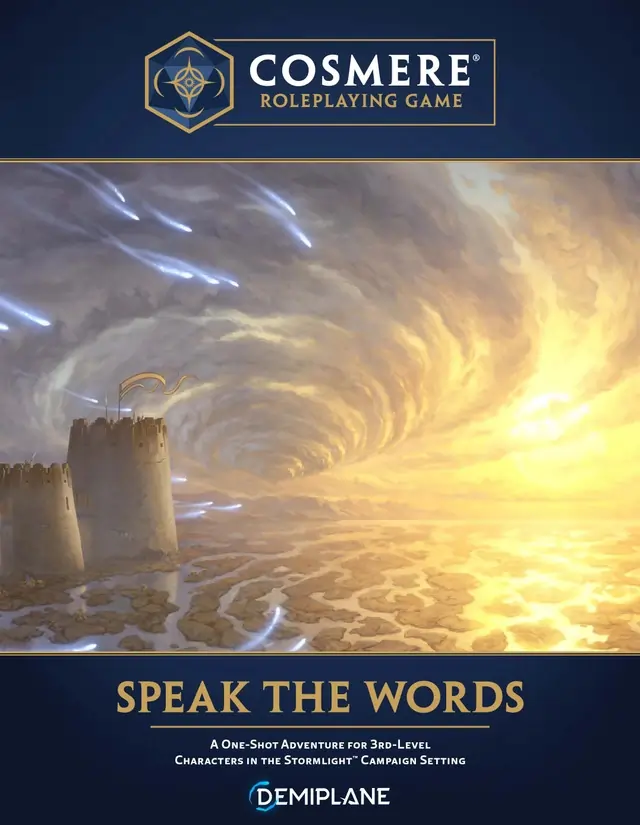Capa de Speak the Words mostrando muralhas de uma cidade sob uma alta tempestade no mundo de Roshar.